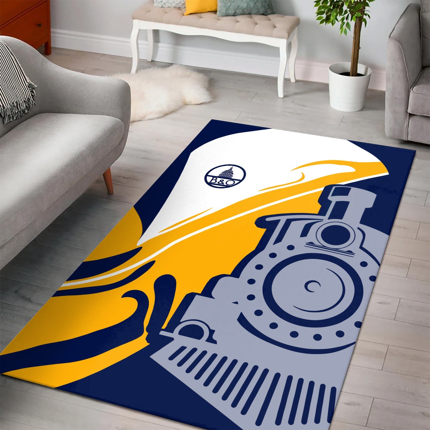 Railspirit Baltimore and Ohio Railroad Area Rug Flame-Inspired Style B&O Rug Gift Idea For Train Lovers