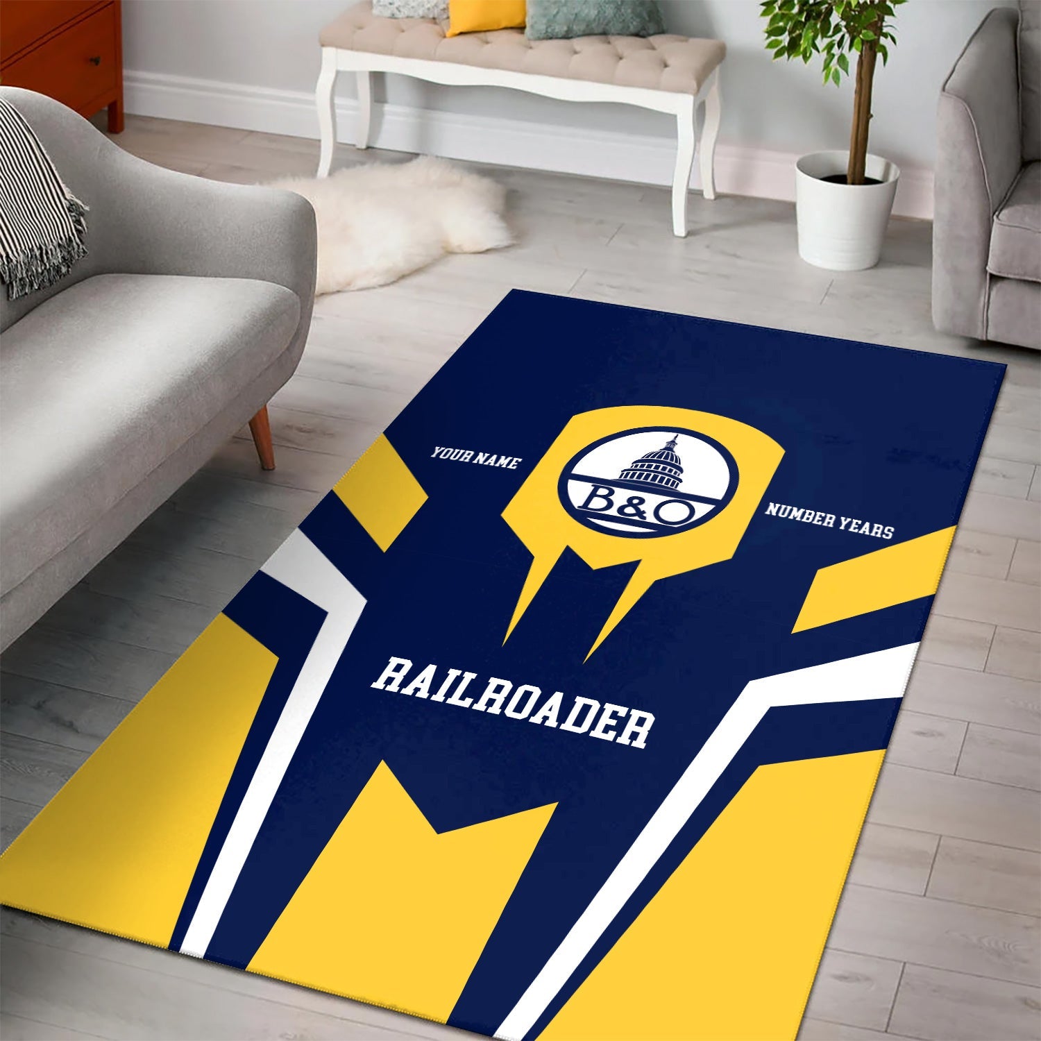 Railspirit Personalized Baltimore and Ohio Railroad Area Rug Custom Year Railroader B&O Rug Gift Idea For Train Lover