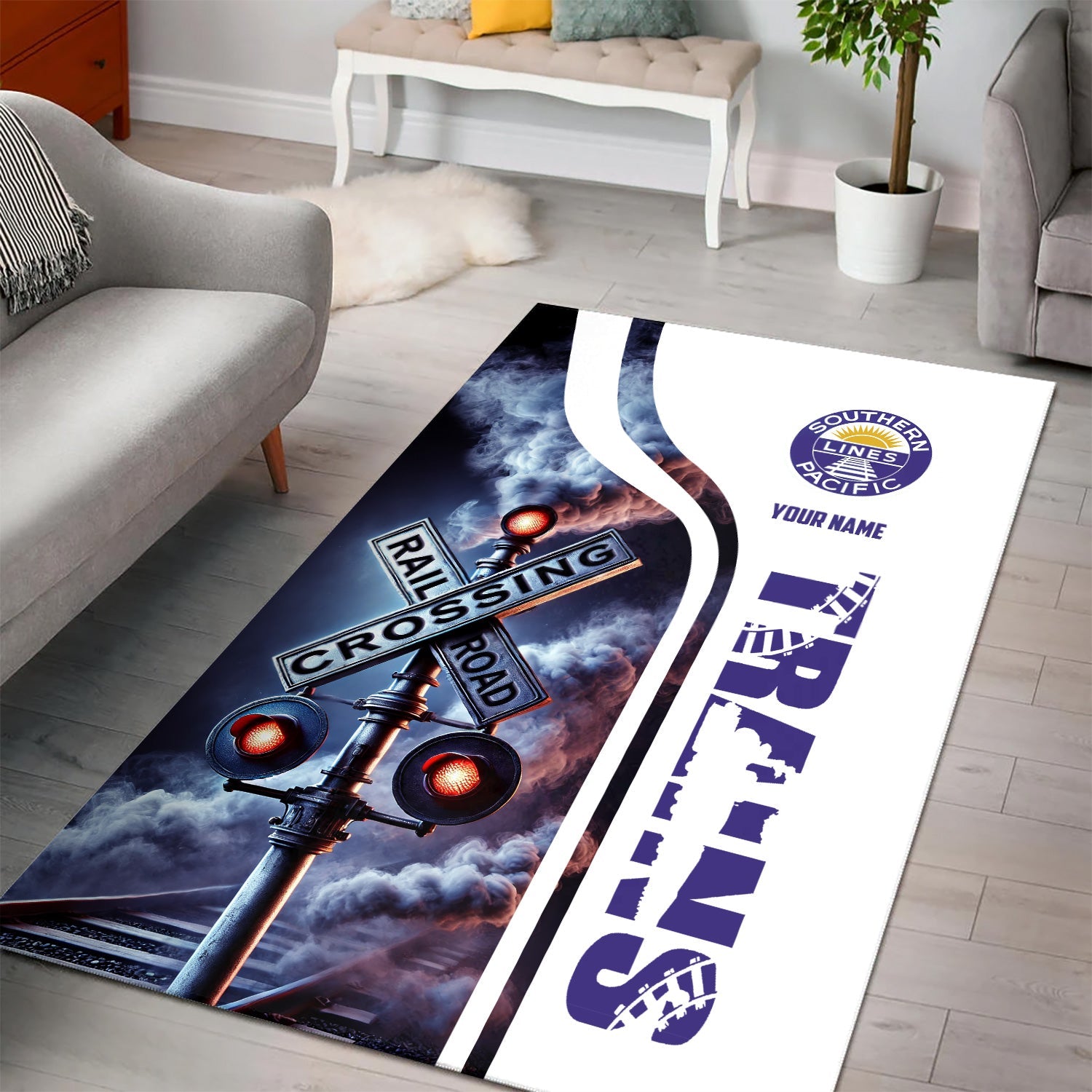 Railspirit Personalized Southern Pacific Railroad Area Rug Railroad Crossing Sign Rug All Over Print