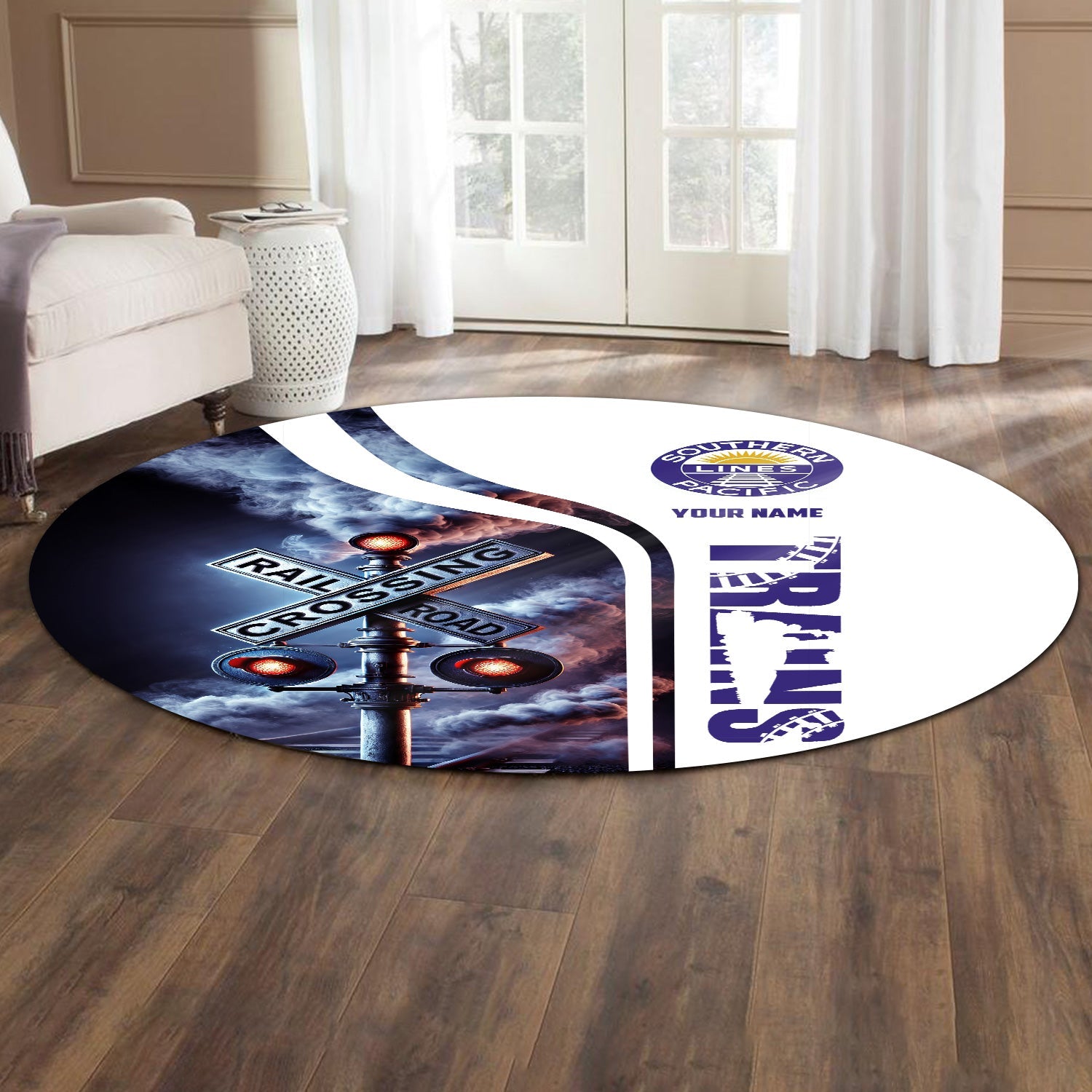 Railspirit Personalized Southern Pacific Railroad Round Mat Railroad Crossing Sign Mat All Over Print