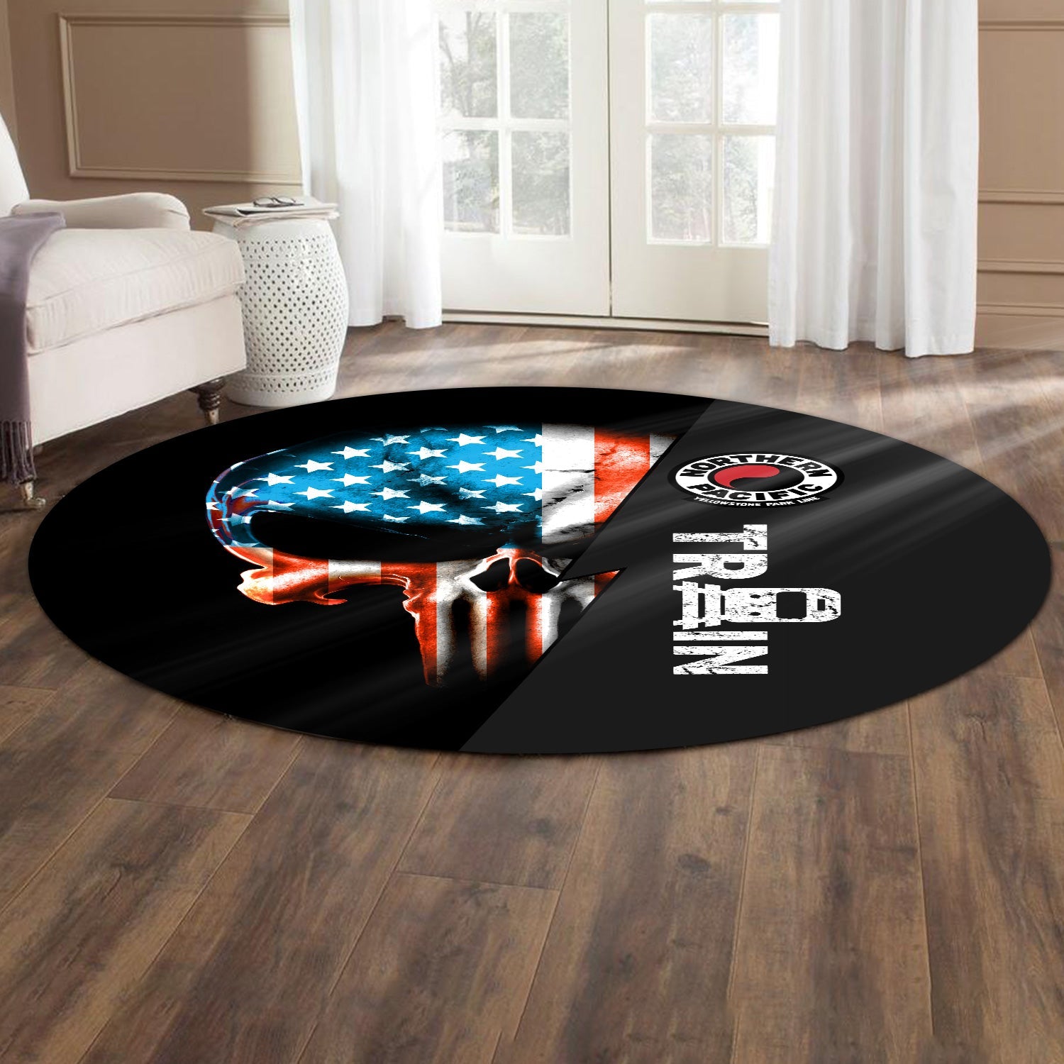 Railspirit Northern Pacific Railway Round Mat Train Skull American Flag Style Rug All Over Print