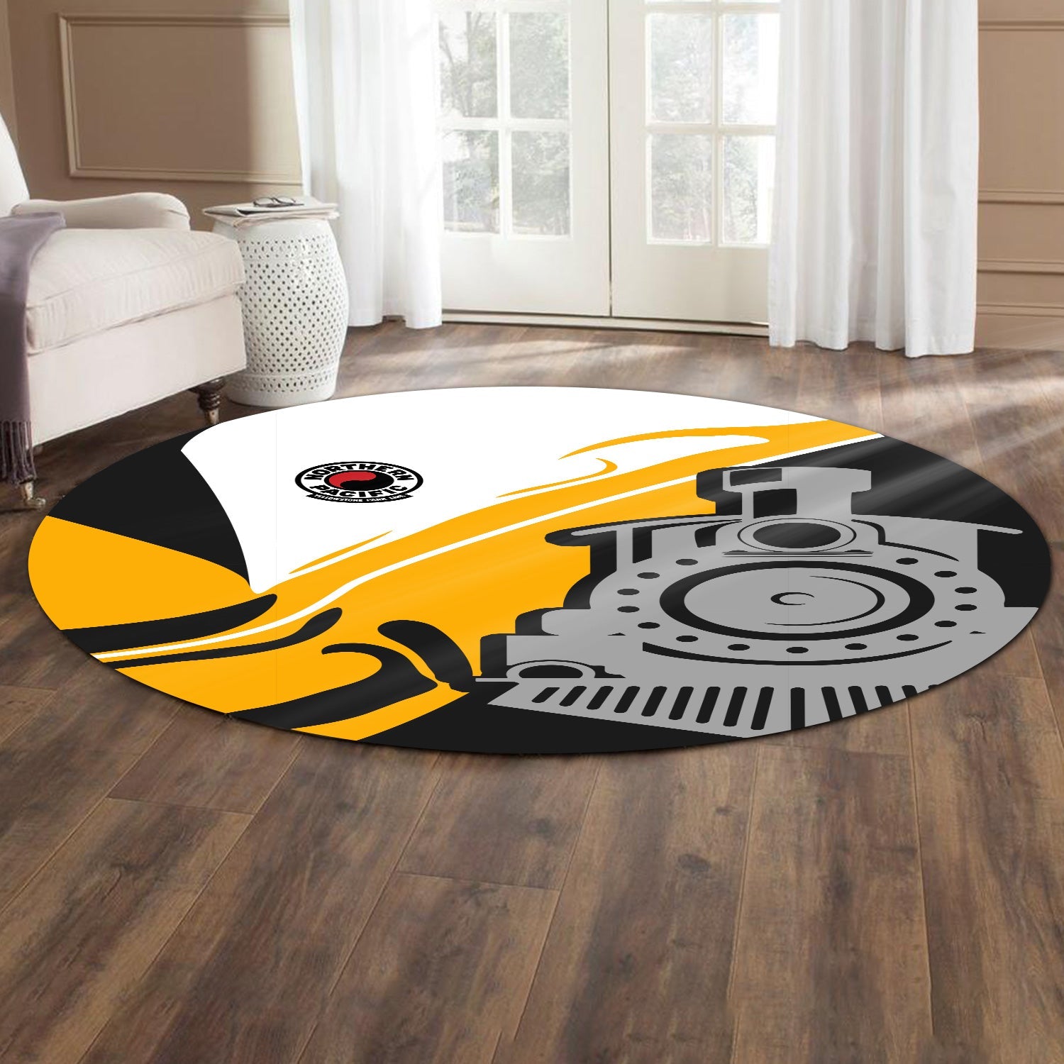 Railspirit Northern Pacific Railway Round Mat Flame-Inspired Style Mat Gift Idea For Train Lovers