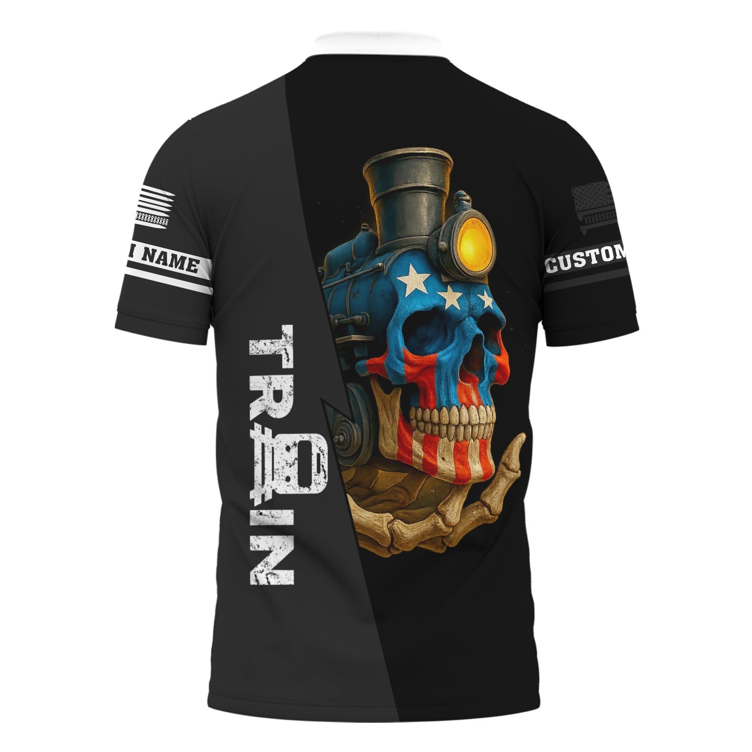 Railspirit Personalized Northern Pacific Railway Polo Shirt Train Skull American Flag Shirt All Over Print