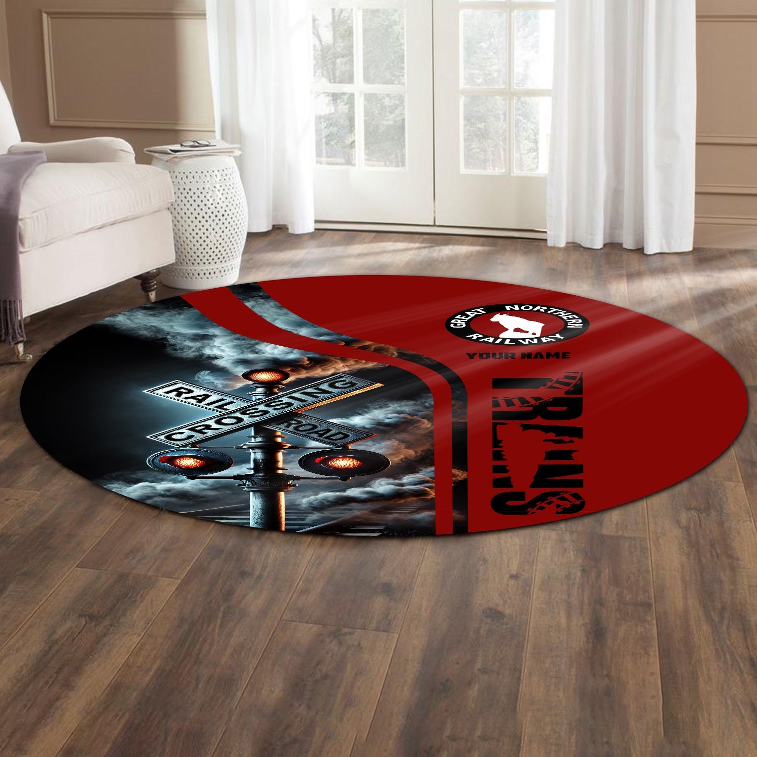 Railspirit Personalized Great Northern Railway Round Mat Railroad Crossing Sign GNR Mat All Over Print