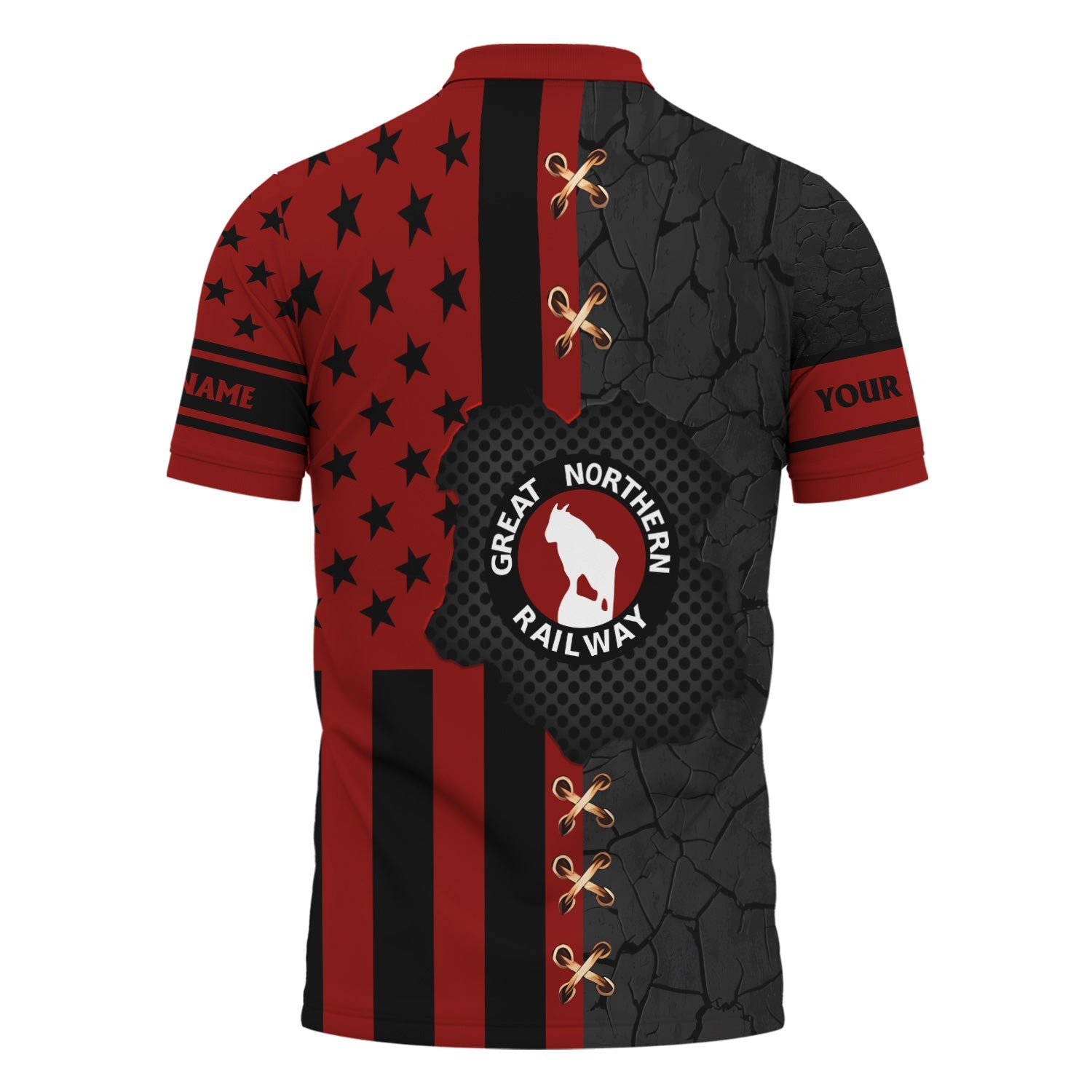 Railspirit Personalized Great Northern Railway Polo Shirt American Flag with Crack Effect GNR Train Shirt