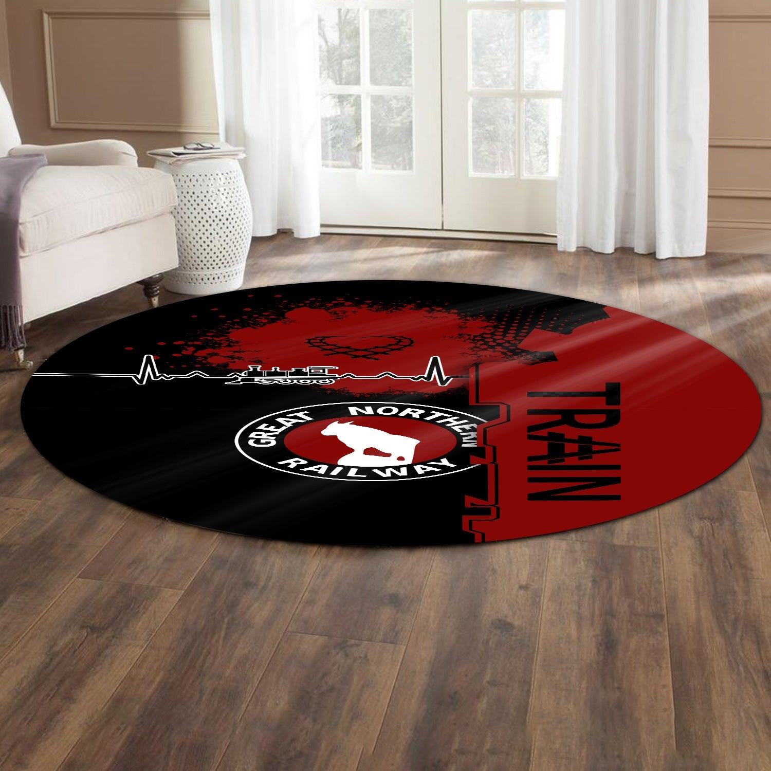 Railspirit Great Northern Railway Round Mat Engine Heartbeat and Track Love Style GNR Mat Gift Idea For Train Lovers