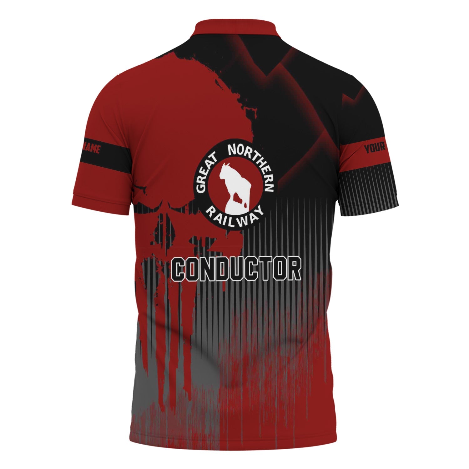 Railspirit Personalized Great Northern Railway Polo Shirt Skull Design with Custom Job GNR Train Shirt for Trackhead Crew