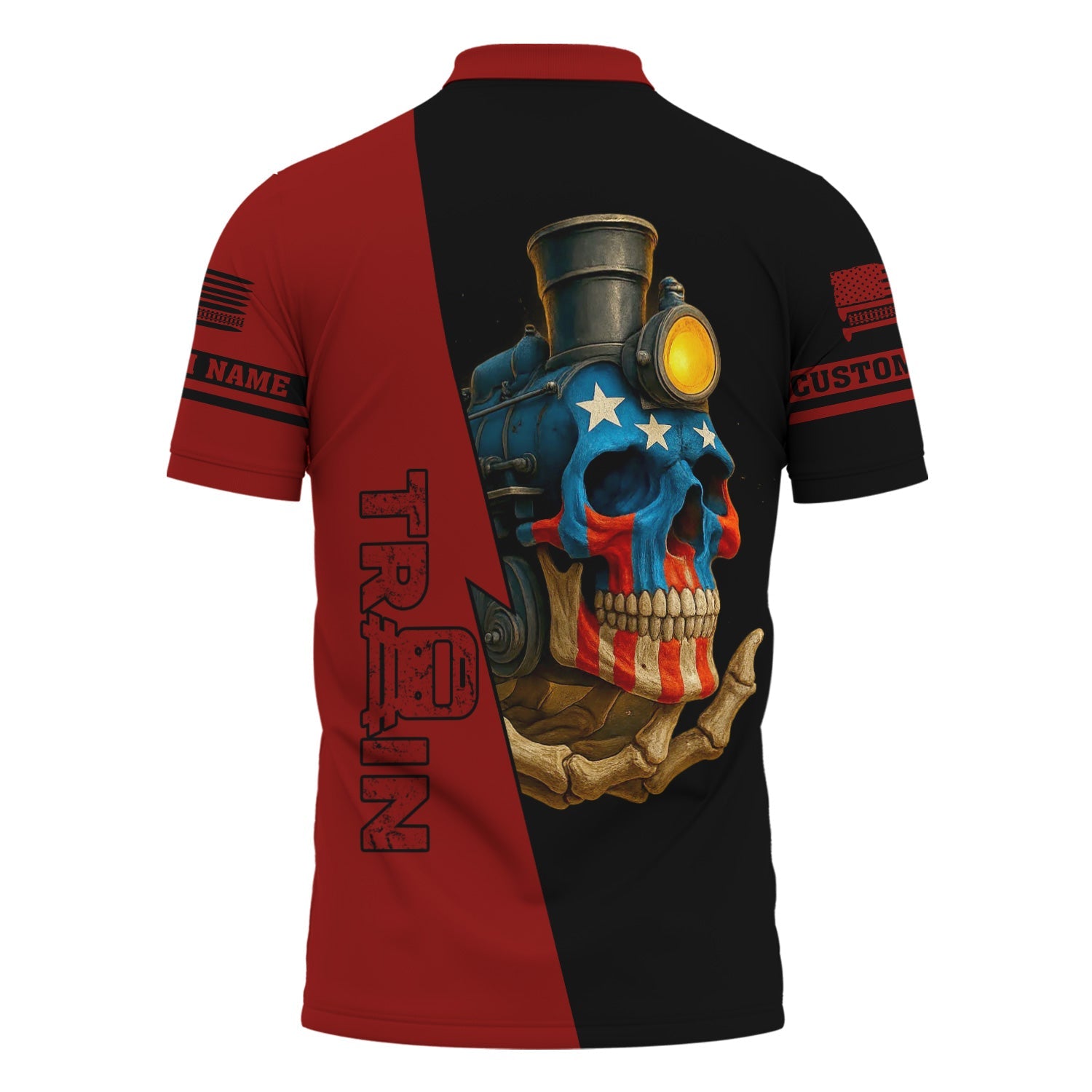 Railspirit Personalized Great Northern Railway Polo Shirt Train Skull American Flag GNR Shirt All Over Print