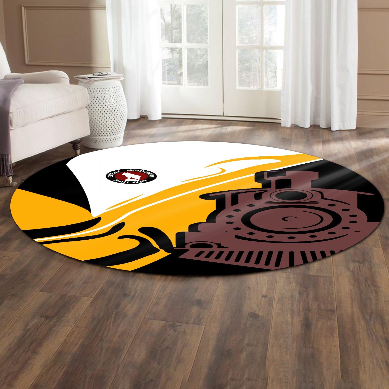 Railspirit Great Northern Railway Round Mat Flame-Inspired Style GNR Mat Gift Idea For Train Lovers