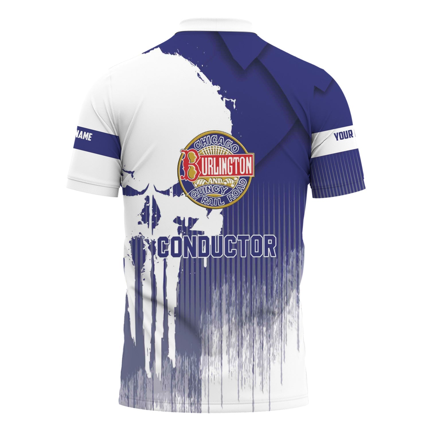 Railspirit Personalized Chicago, Burlington and Quincy Railroad Polo Shirt Skull Design with Custom Job Train Shirt for Trackhead Crew