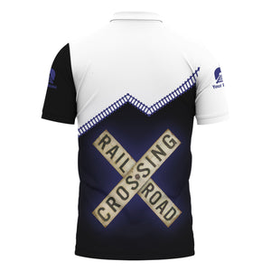 Railspirit Personalized Chicago, Burlington and Quincy Railroad Polo Shirt Railroad Crossing  Printed Train Track Shirt