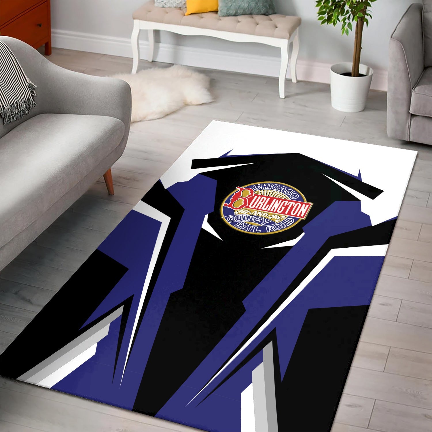 Railspirit Personalized Chicago, Burlington and Quincy Railroad Area Rug Strong Line Style  Train Area Rug Gift Idea For Train Lover