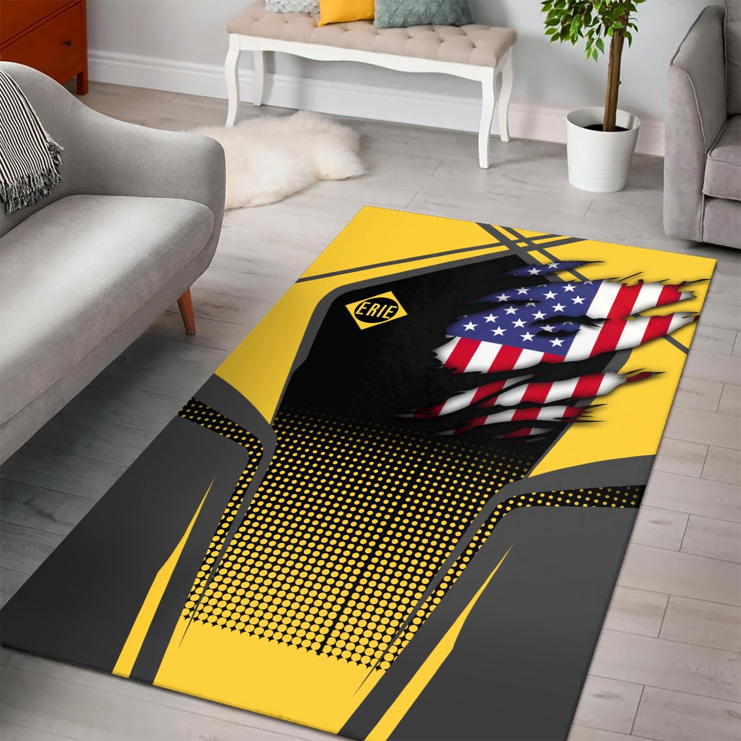 Railspirit Personalized Erie Railroad Area Rug American Eagle Vintage Train Rug