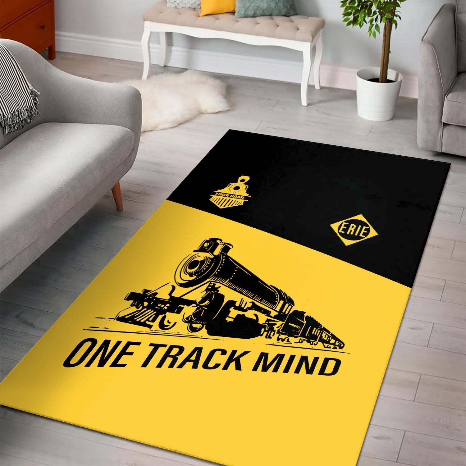 Railspirit Personalized Erie Railroad Area Rug One Track Mind Train Rug Gift Idea For Train Lover