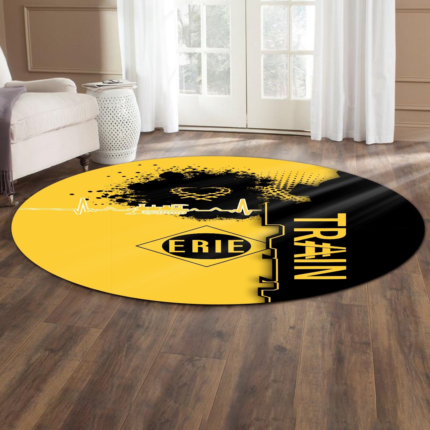 Railspirit Erie Railroad Round Mat Engine Heartbeat and Track Love Style Mat Gift Idea For Train Lovers