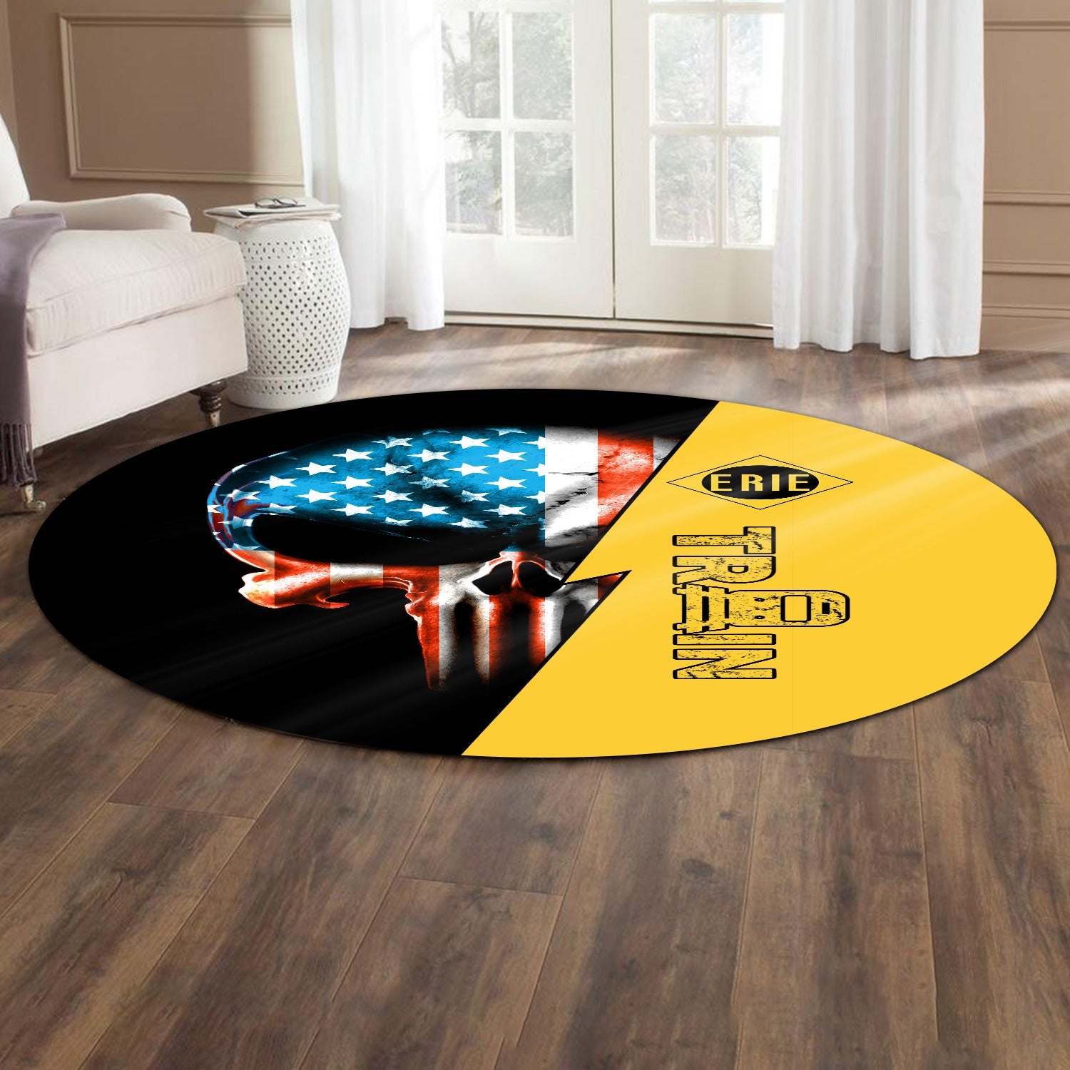 Railspirit Erie Railroad Round Mat Train Skull American Flag Style Rug All Over Print