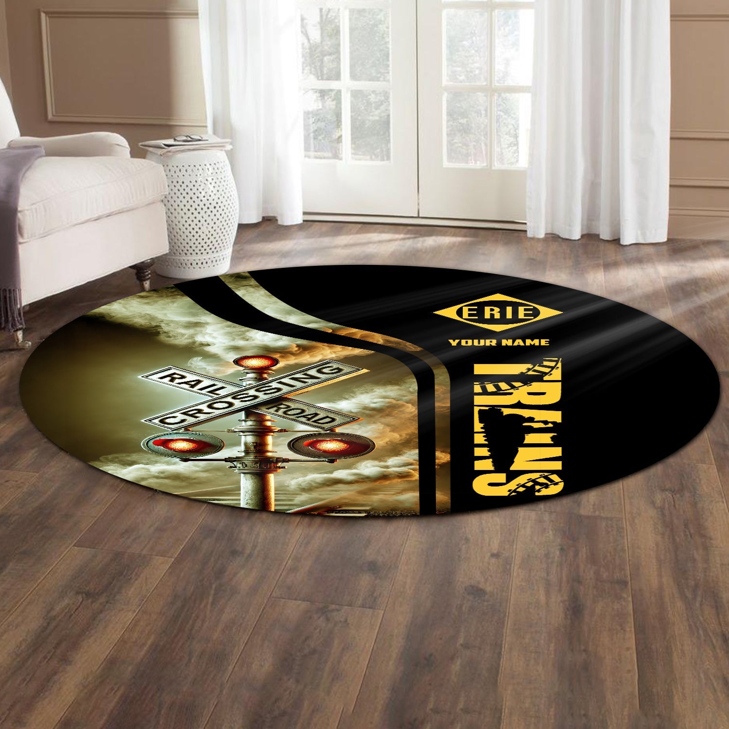 Railspirit Personalized Erie Railroad Round Mat Railroad Crossing Sign Mat All Over Print