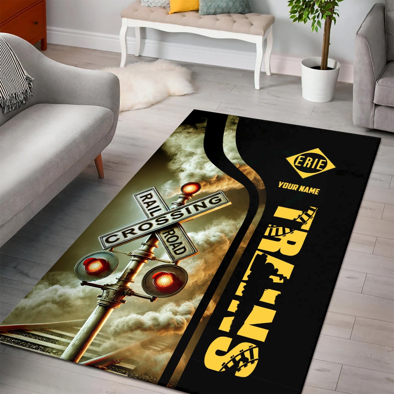 Railspirit Personalized Erie Railroad Area Rug Railroad Crossing Sign Rug All Over Print
