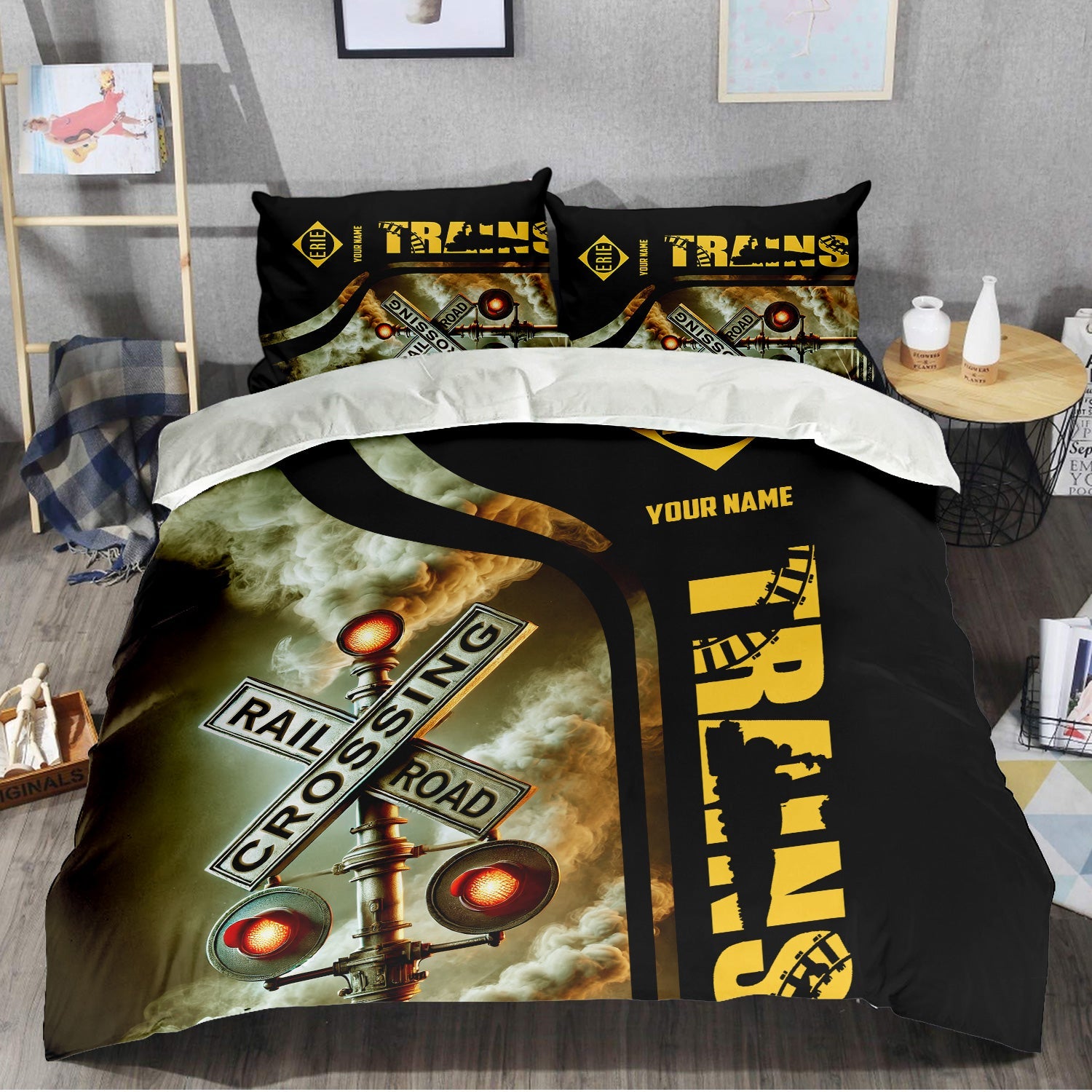 Railspirit Personalized Erie Railroad Bedding Set Railroad Crossing Sign Bedding Set All Over Print