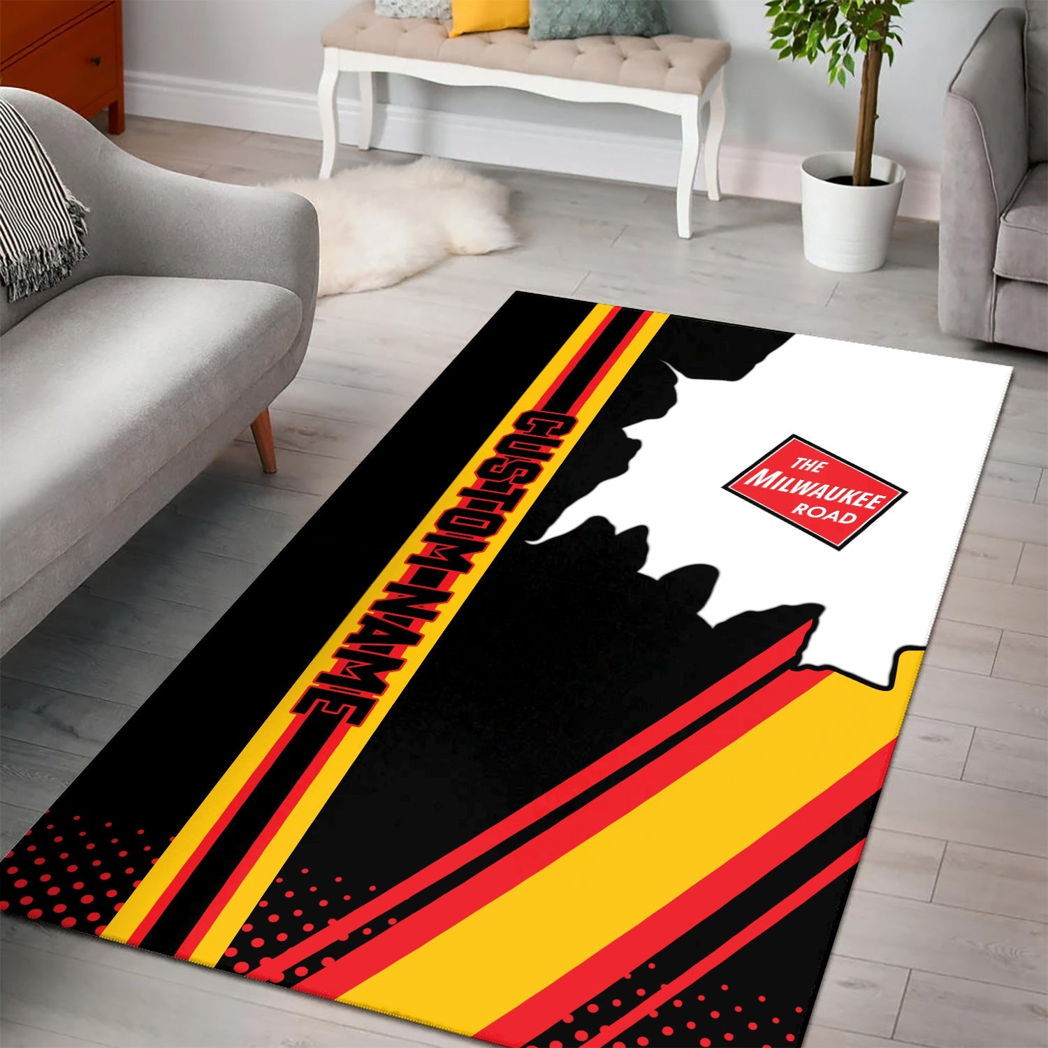 Railspirit Personalized Chicago, Milwaukee, St. Paul and Pacific Railroad Area Rug Vintage Milwaukee Road All Over Printed Rug