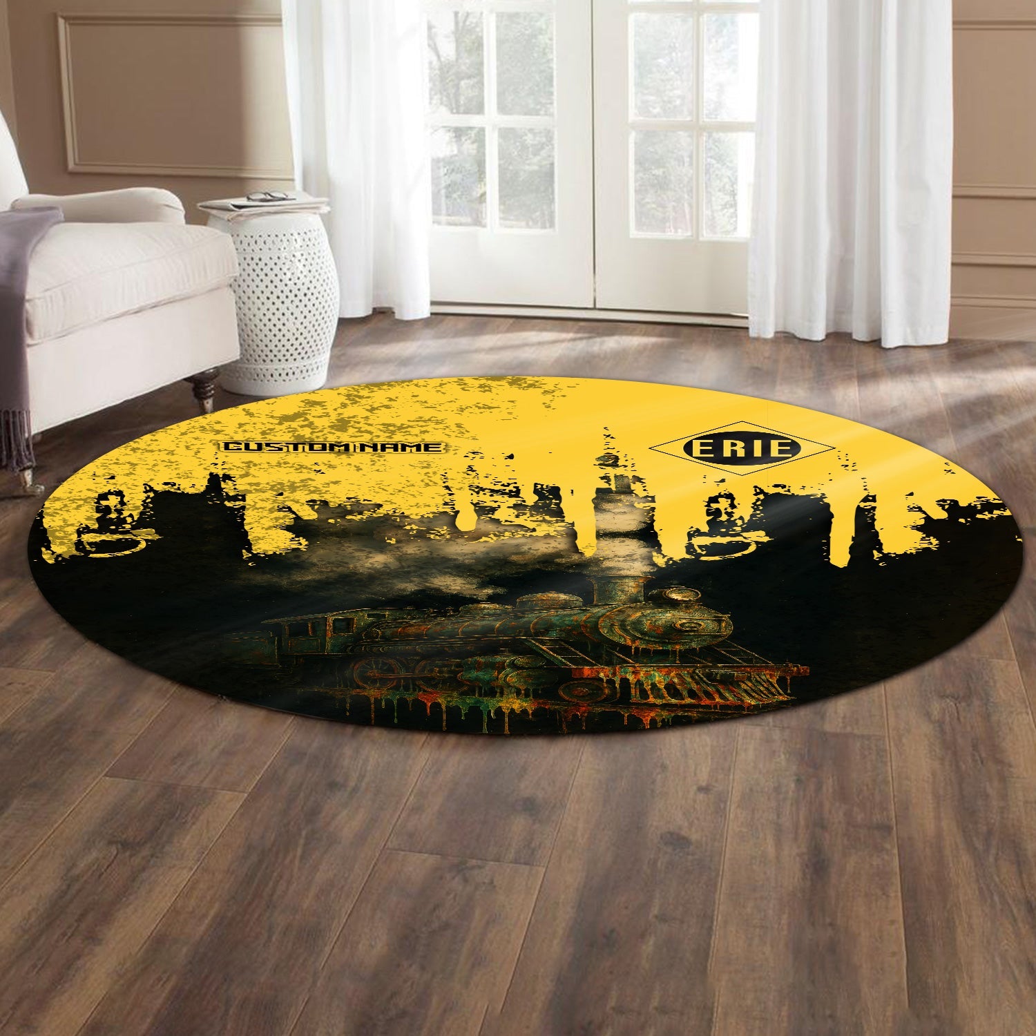 Railspirit Personalized Erie Railroad Round Mat Vintage Train Art Style Mat For Locomotive Fans