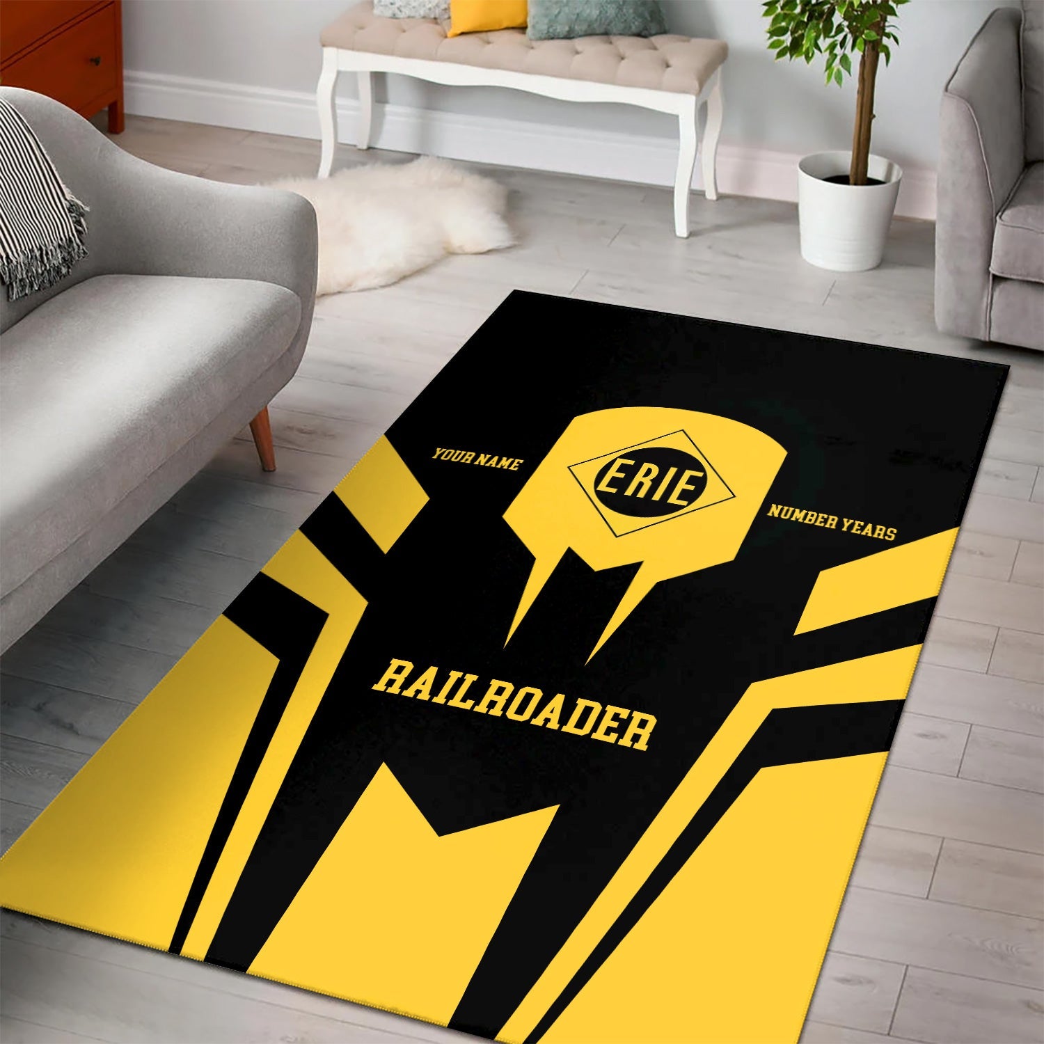 Railspirit Personalized Erie Railroad Area Rug Custom Year Railroader Rug Gift Idea For Train Lover