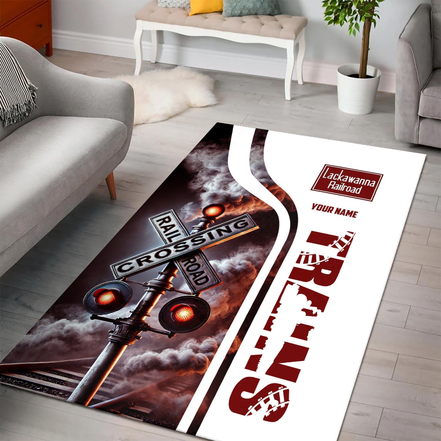 Railspirit Personalized Delaware, Lackawanna and Western Railroad Area Rug Railroad Crossing Sign DL&W Rug All Over Print