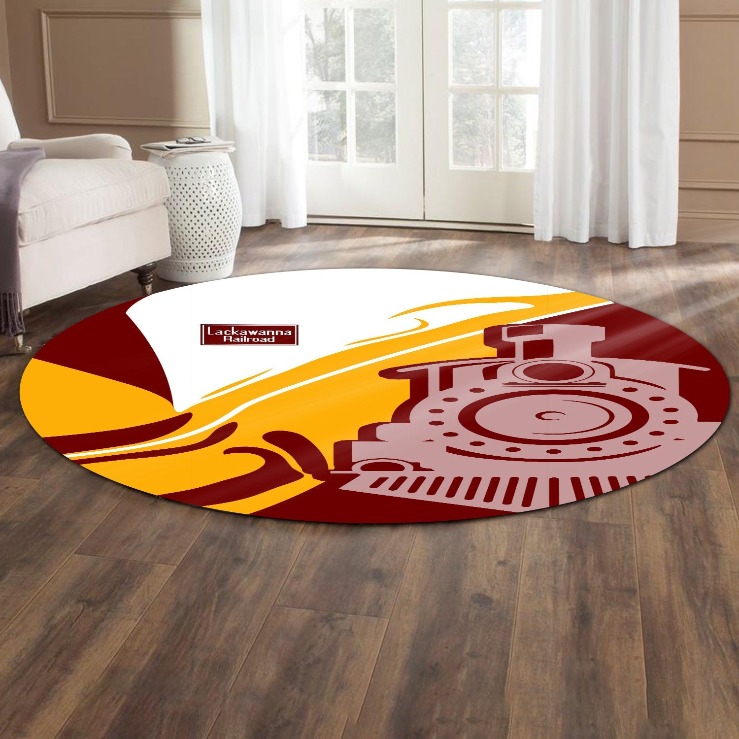 Railspirit Delaware, Lackawanna and Western Railroad Round Mat Flame-Inspired Style DL&W Mat Gift Idea For Train Lovers