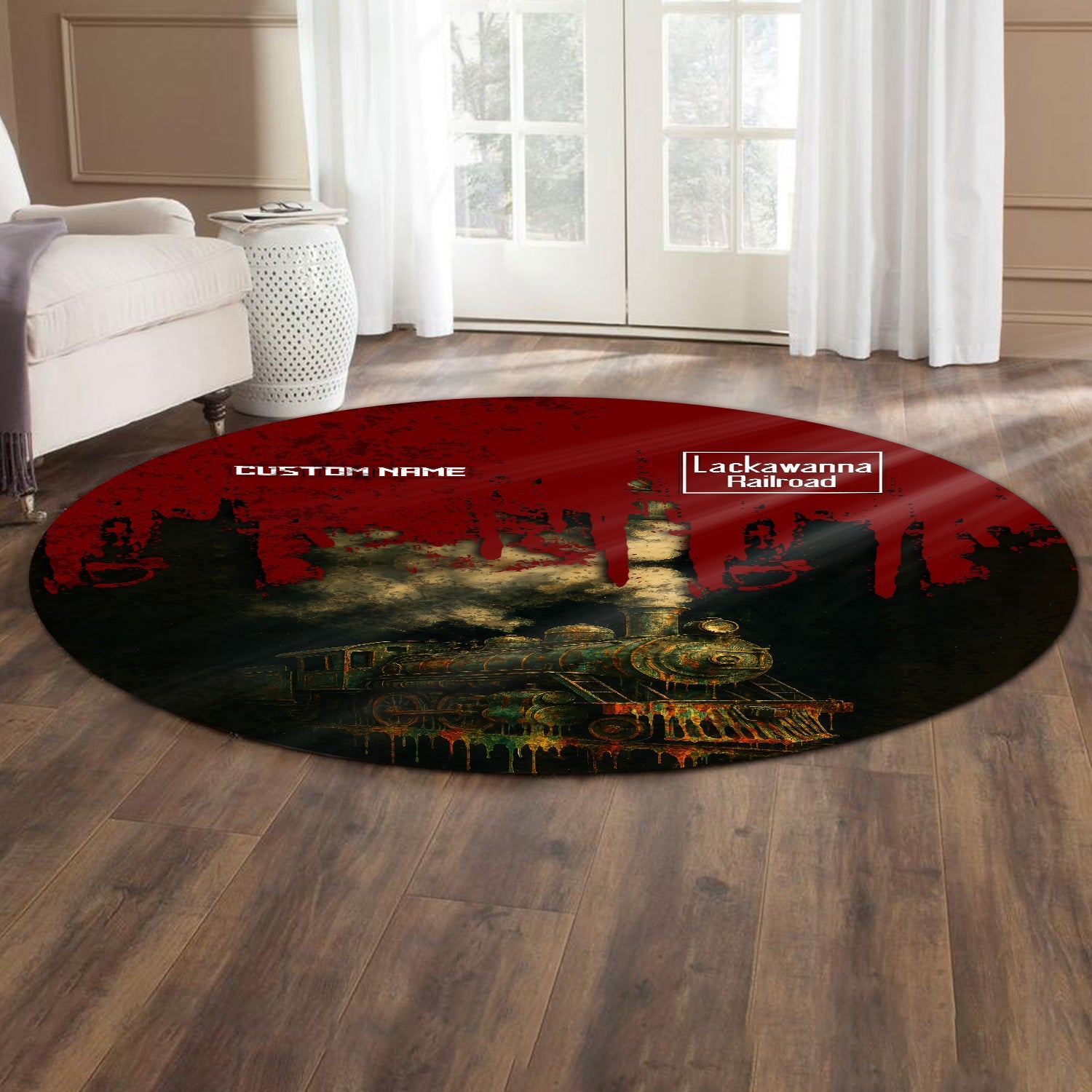 Railspirit Personalized Delaware, Lackawanna and Western Railroad Round Mat Vintage Train Art Style DL&W Mat For Locomotive Fans