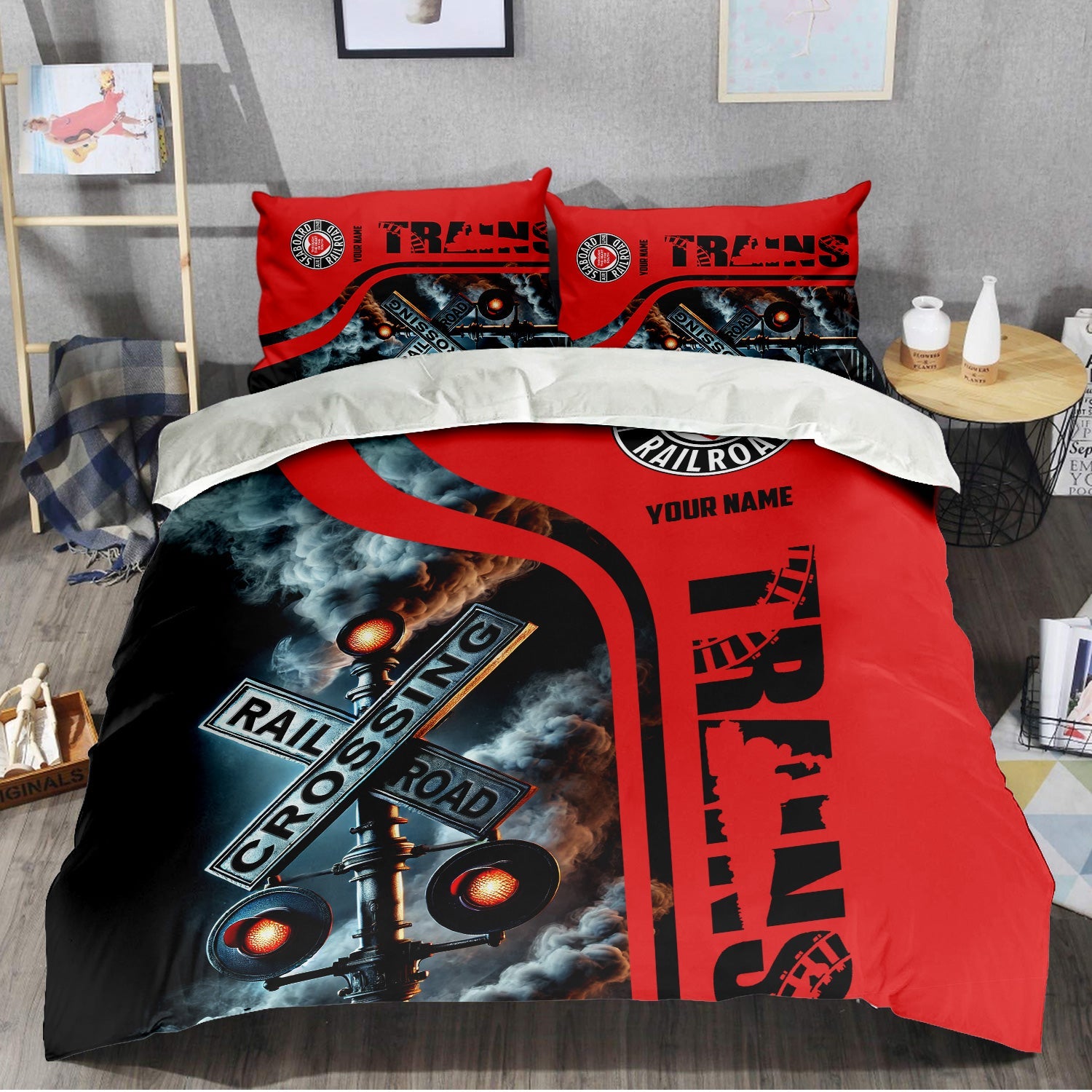Railspirit Personalized Seaboard Air Line Railroad Bedding Set Railroad Crossing Sign Bedding Set All Over Print