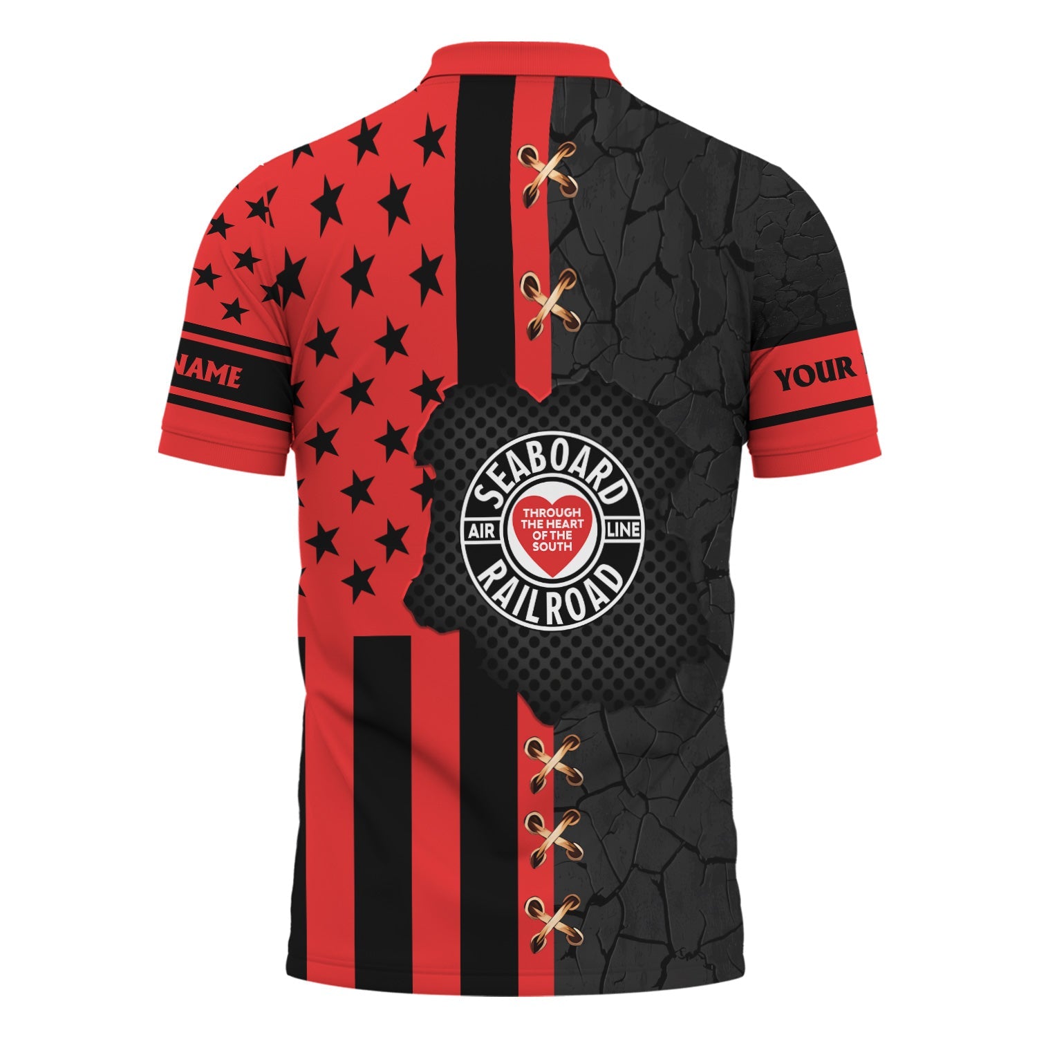 Railspirit Personalized Seaboard Air Line Railroad Polo Shirt American Flag with Crack Effect Train Shirt