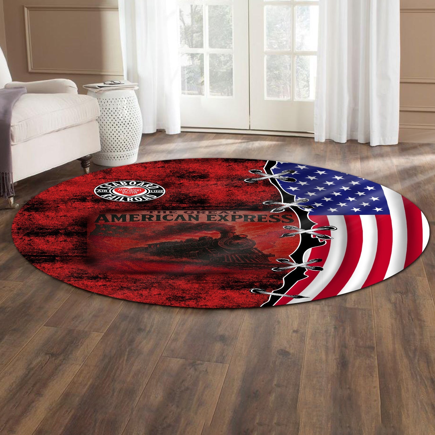 Railspirit Seaboard Air Line Railroad Round Mat Retro American Express Train With USA Flag Round Mat