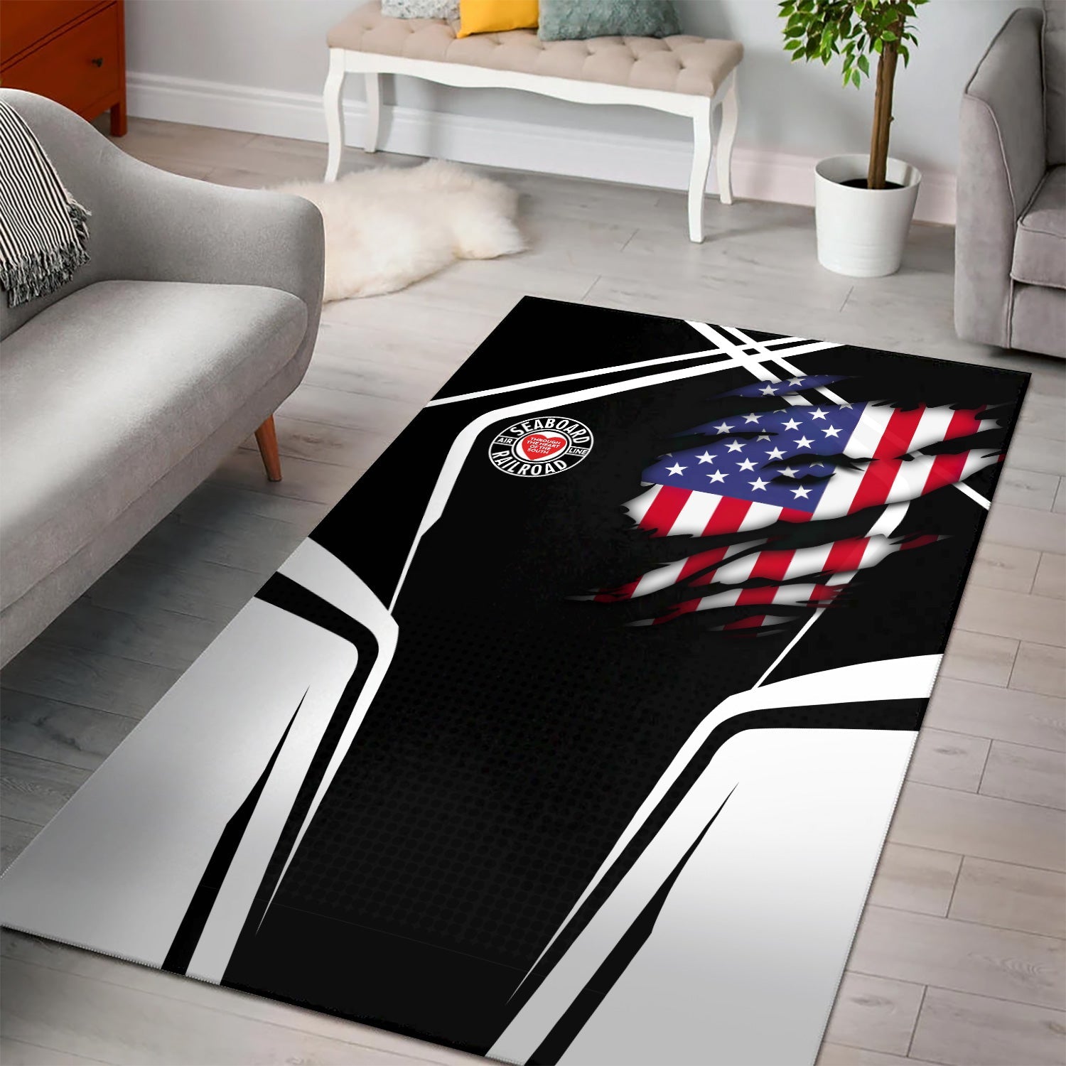 Railspirit Personalized Seaboard Air Line Railroad Area Rug American Eagle Vintage Train Rug