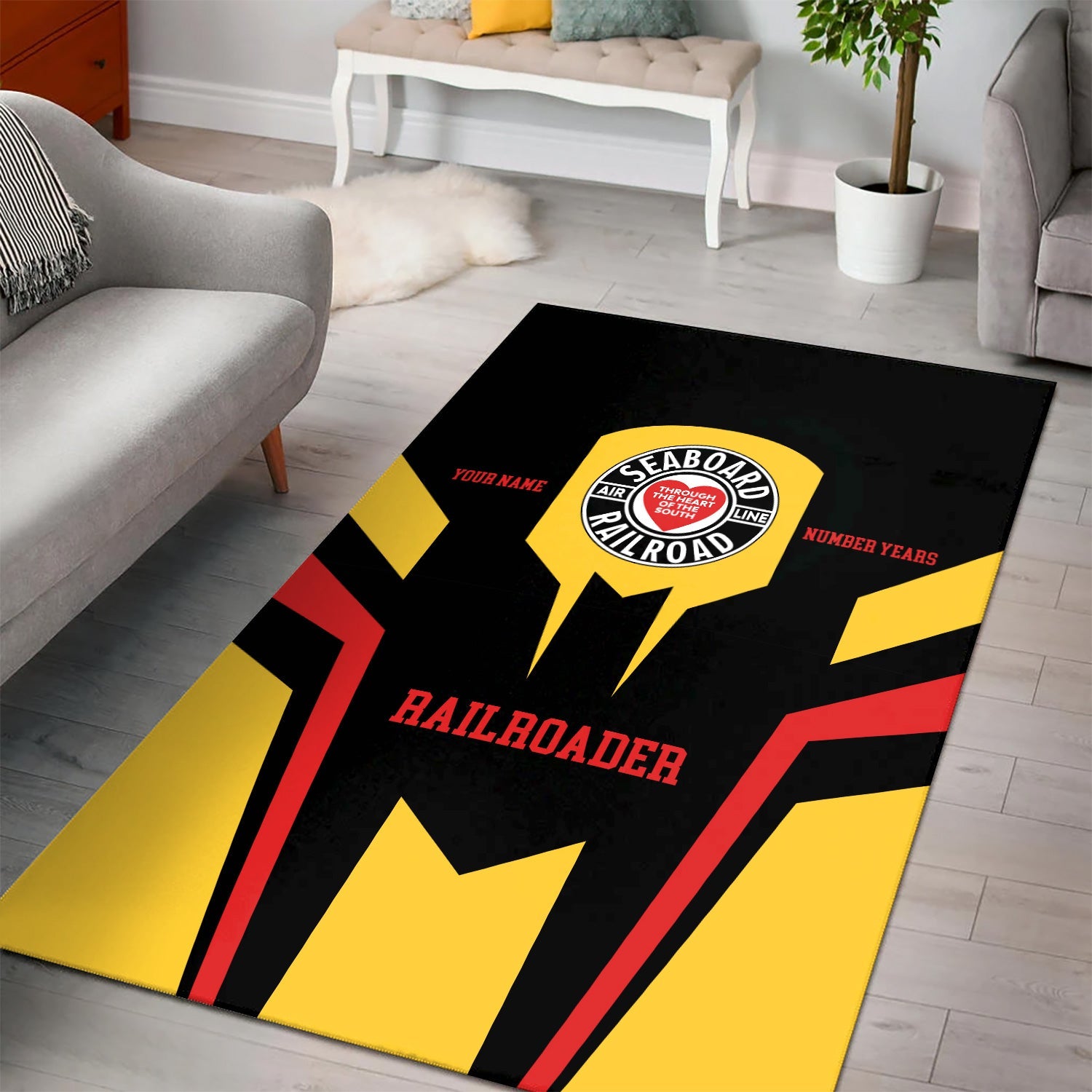 Railspirit Personalized Seaboard Air Line Railroad Area Rug Custom Year Railroader Rug Gift Idea For Train Lover