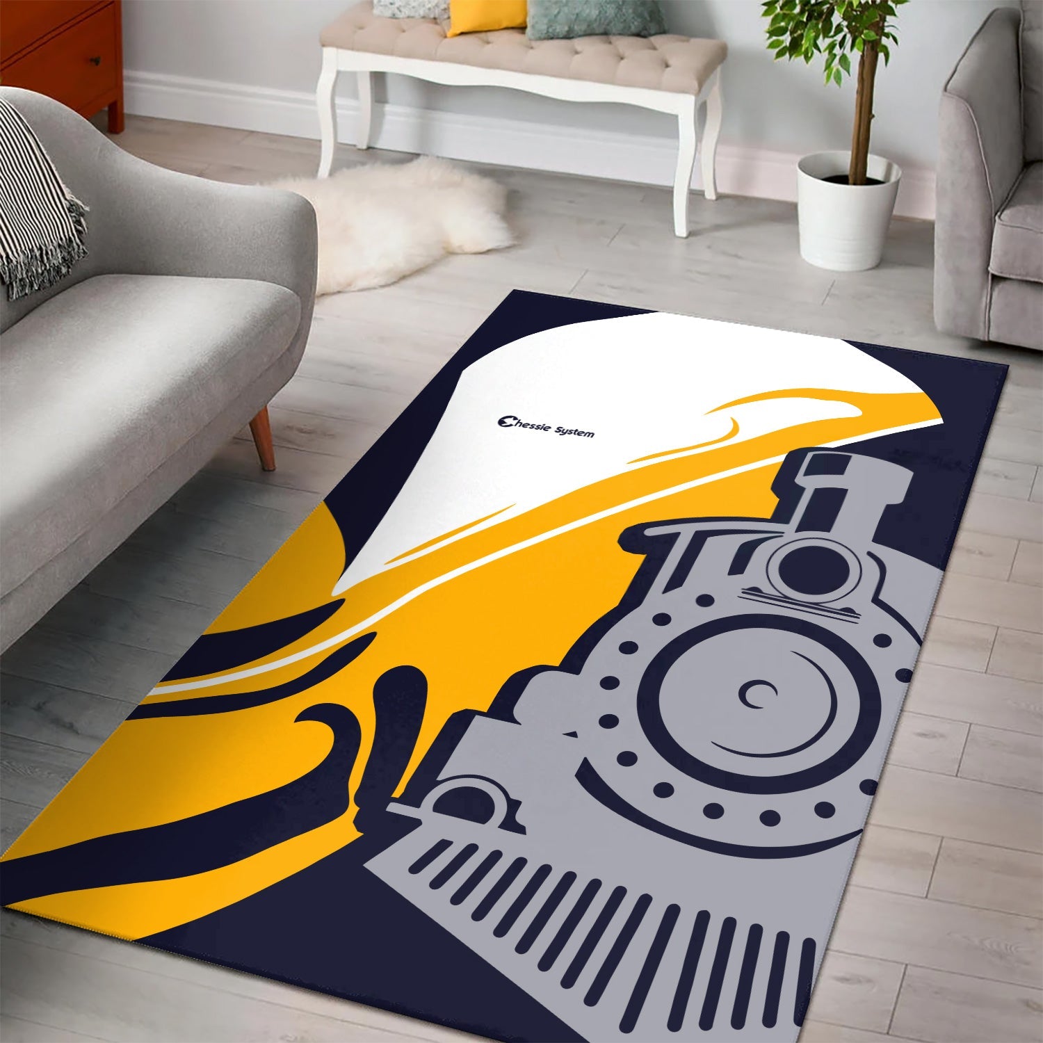 Railspirit Chessie System Railroad Area Rug Flame-Inspired Style Rug Gift Idea For Train Lovers