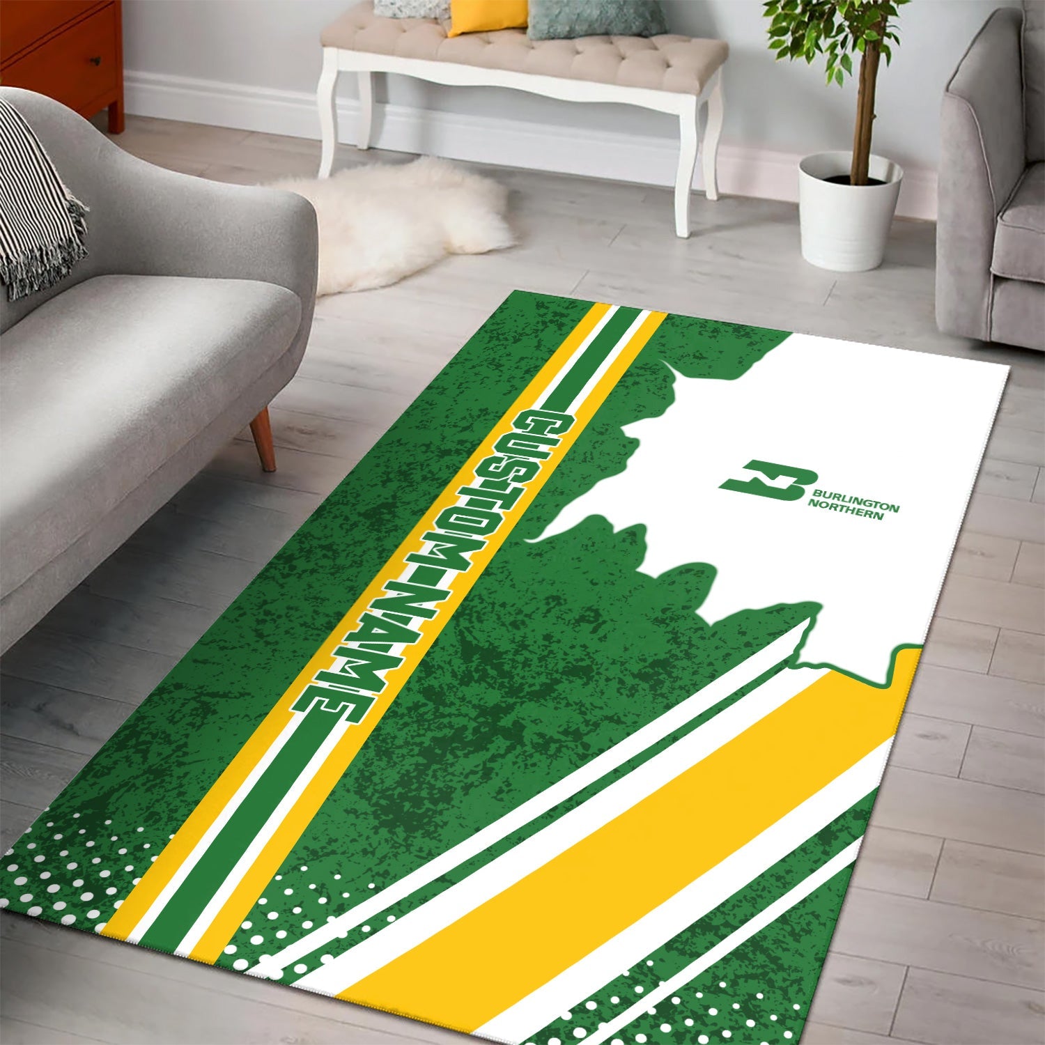 Railspirit Personalized Burlington Northern Railroad Area Rug Vintage All Over Printed Rug