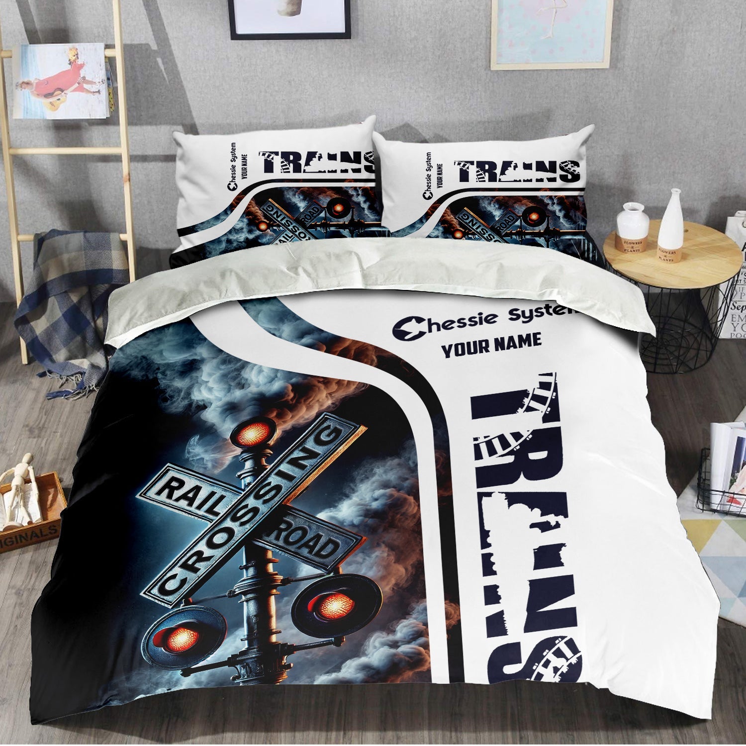 Railspirit Personalized Chessie System Railroad Bedding Set Railroad Crossing Sign Bedding Set All Over Print