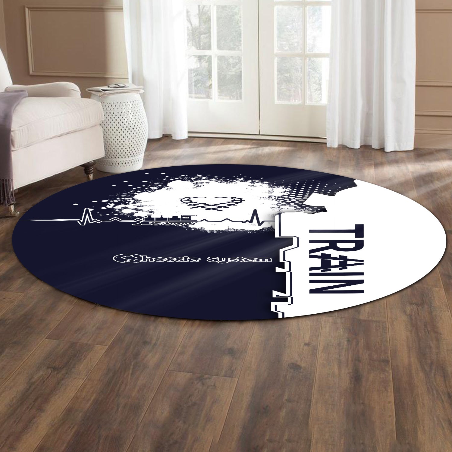 Railspirit Chessie System Railroad Round Mat Engine Heartbeat and Track Love Style Mat Gift Idea For Train Lovers