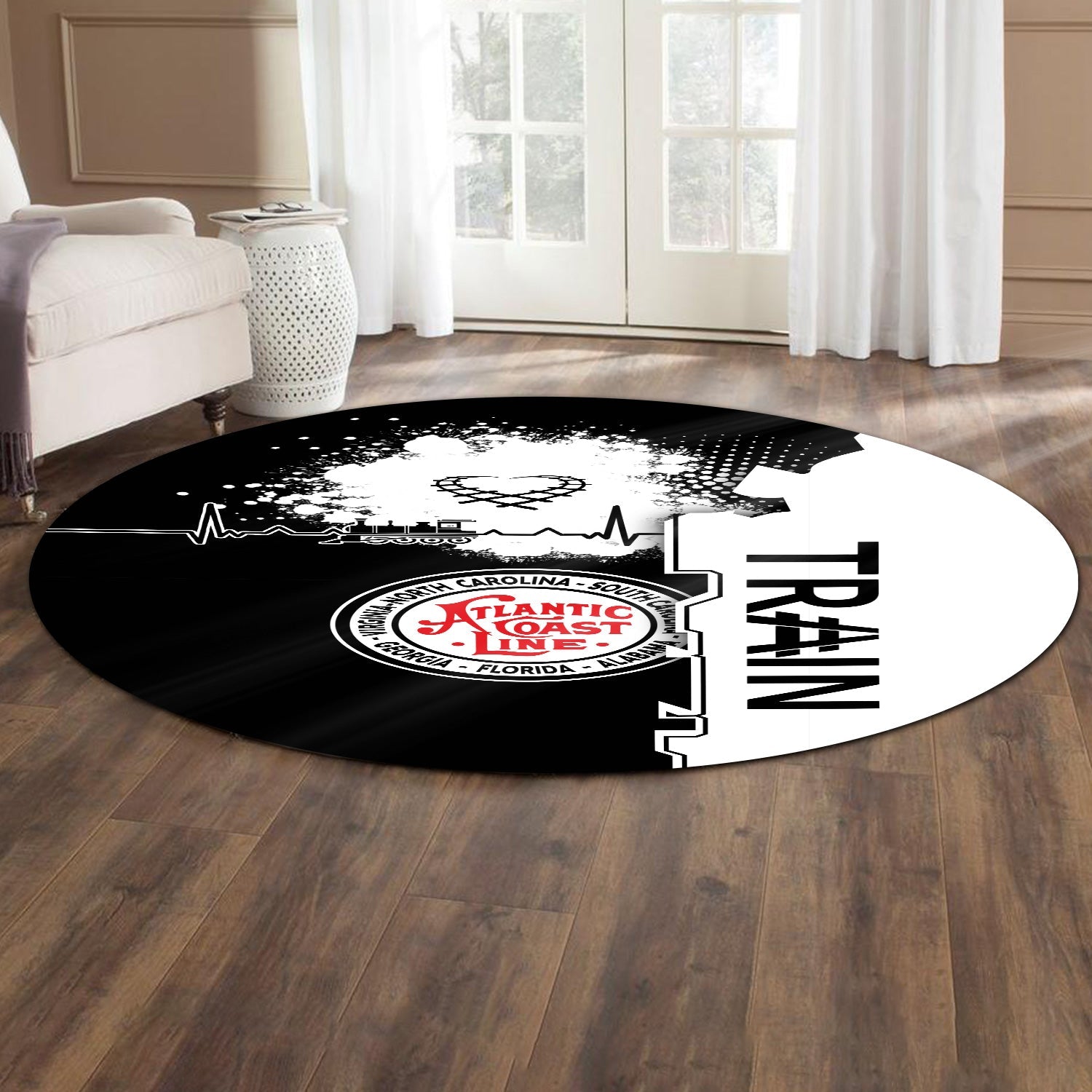 Railspirit Atlantic Coast Line Railroad Round Mat Engine Heartbeat and Track Love Style Mat Gift Idea For Train Lovers