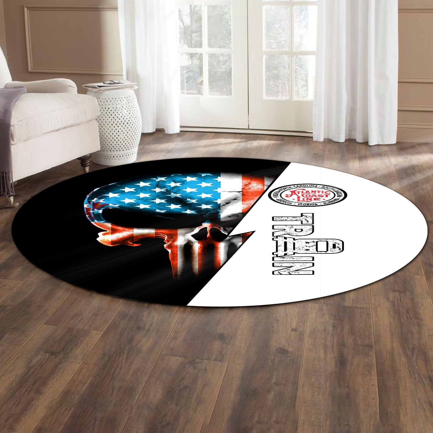 Railspirit Atlantic Coast Line Railroad Round Mat Train Skull American Flag Style Rug All Over Print