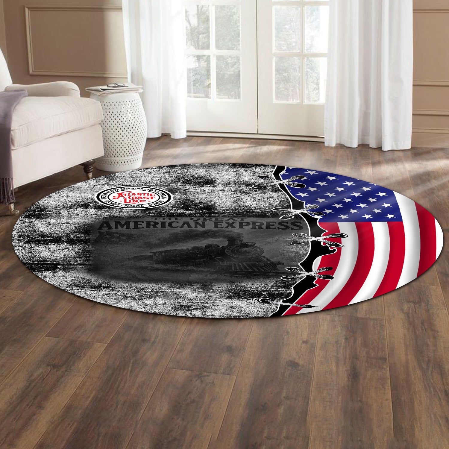 Railspirit Atlantic Coast Line Railroad Round Mat Retro American Express Train With USA Flag Round Mat
