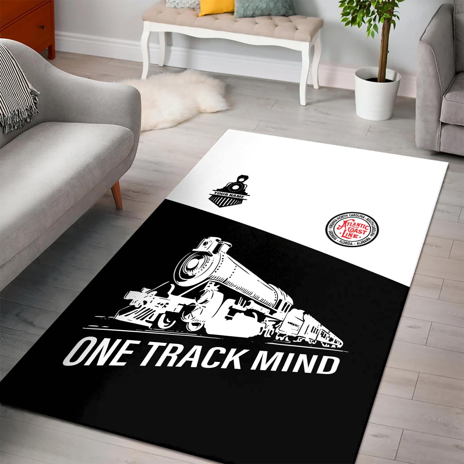 Railspirit Personalized Atlantic Coast Line Railroad Area Rug One Track Mind Train Rug Gift Idea For Train Lover