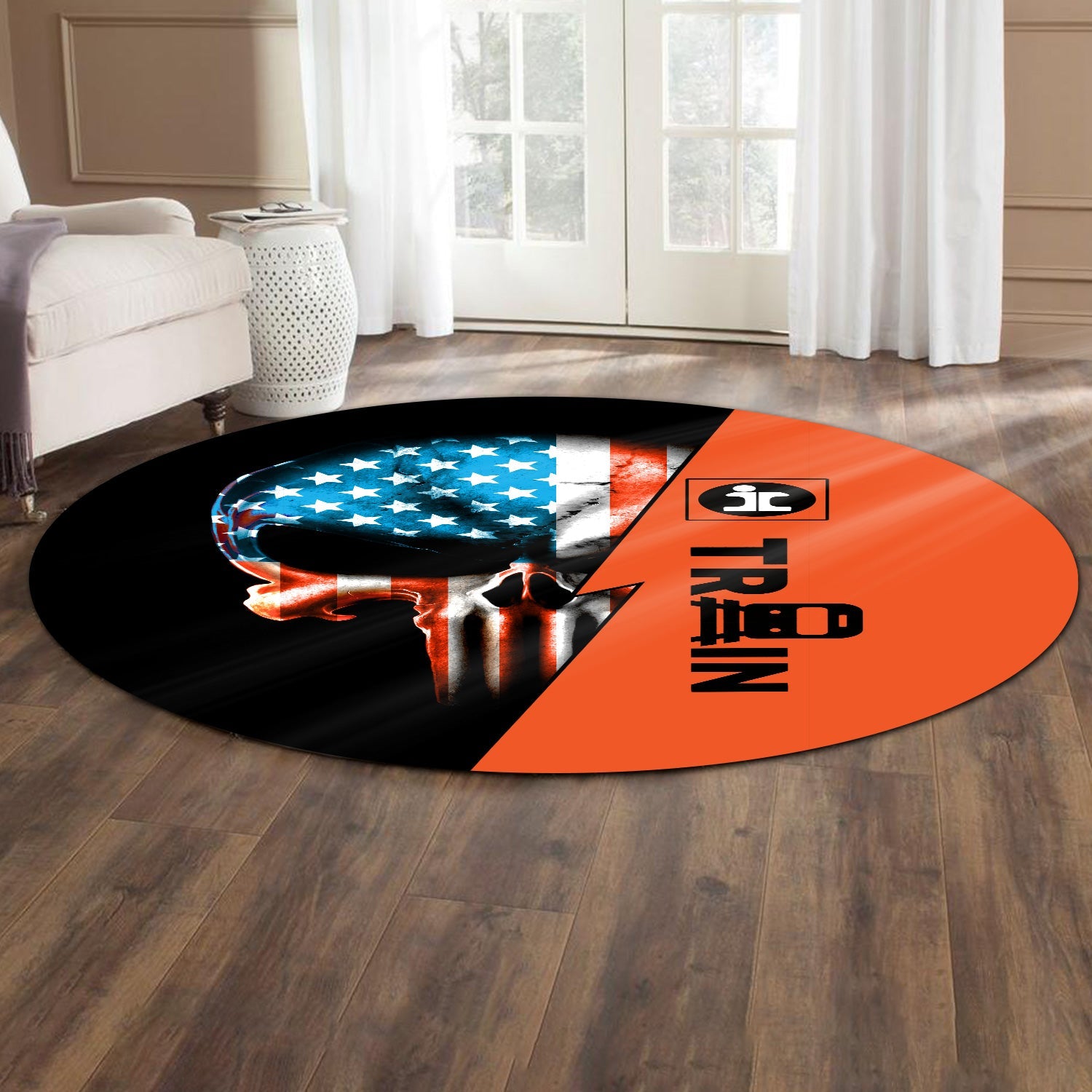Railspirit Illinois Central Railroad Round Mat Train Skull American Flag Style Rug All Over Print