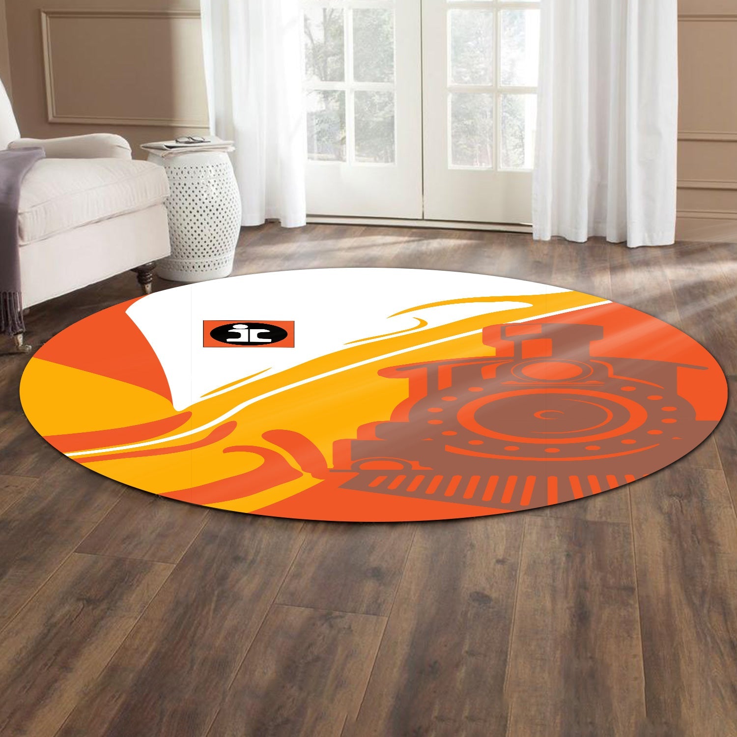 Railspirit Illinois Central Railroad Round Mat Flame-Inspired Style Mat Gift Idea For Train Lovers