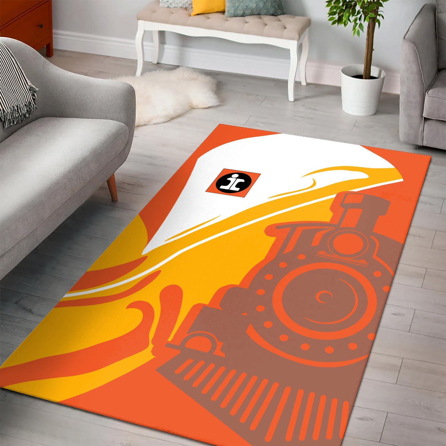 Railspirit Illinois Central Railroad Area Rug Flame-Inspired Style Rug Gift Idea For Train Lovers