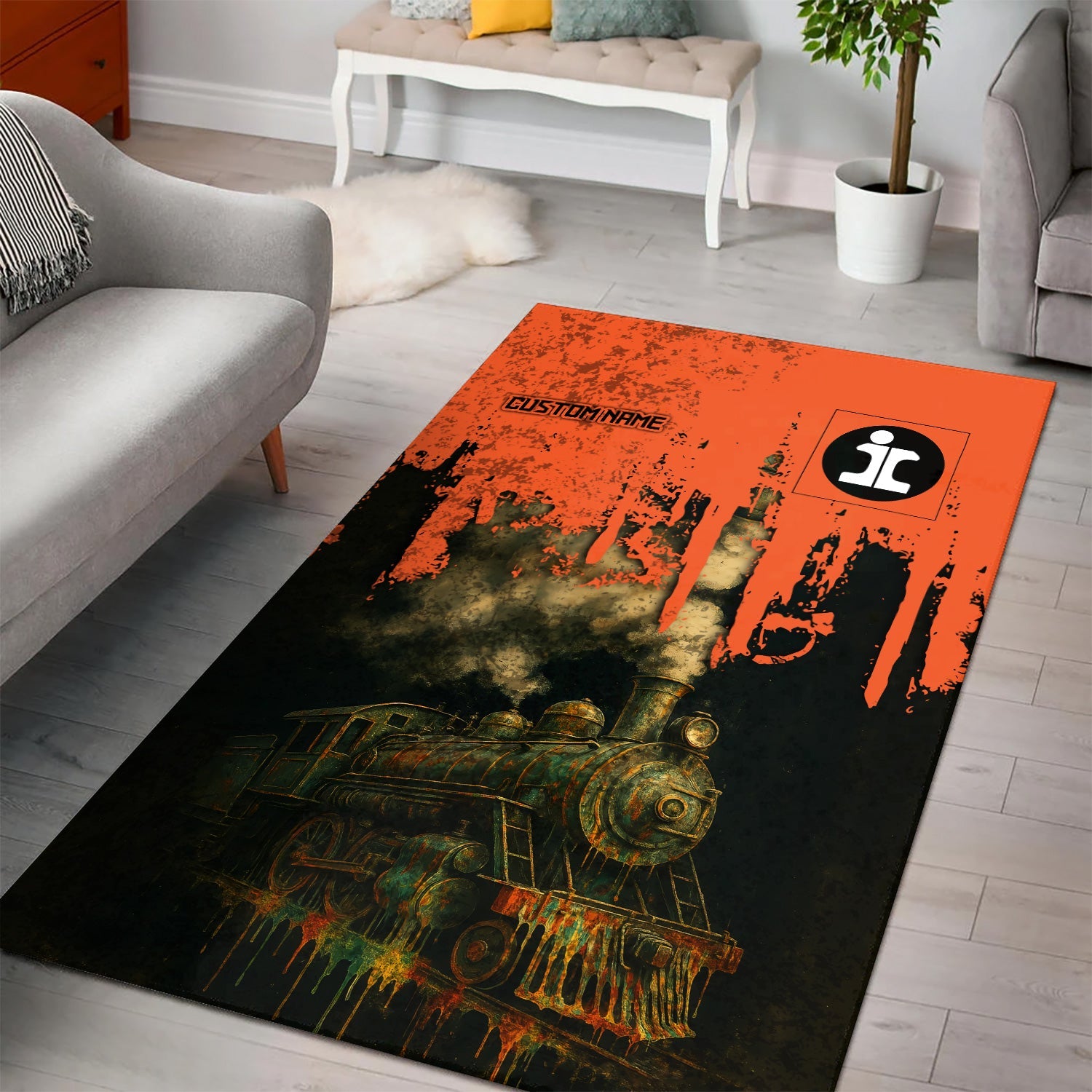 Railspirit Personalized Illinois Central Railroad Area Rug Vintage Train Art Style Rug For Locomotive Fans