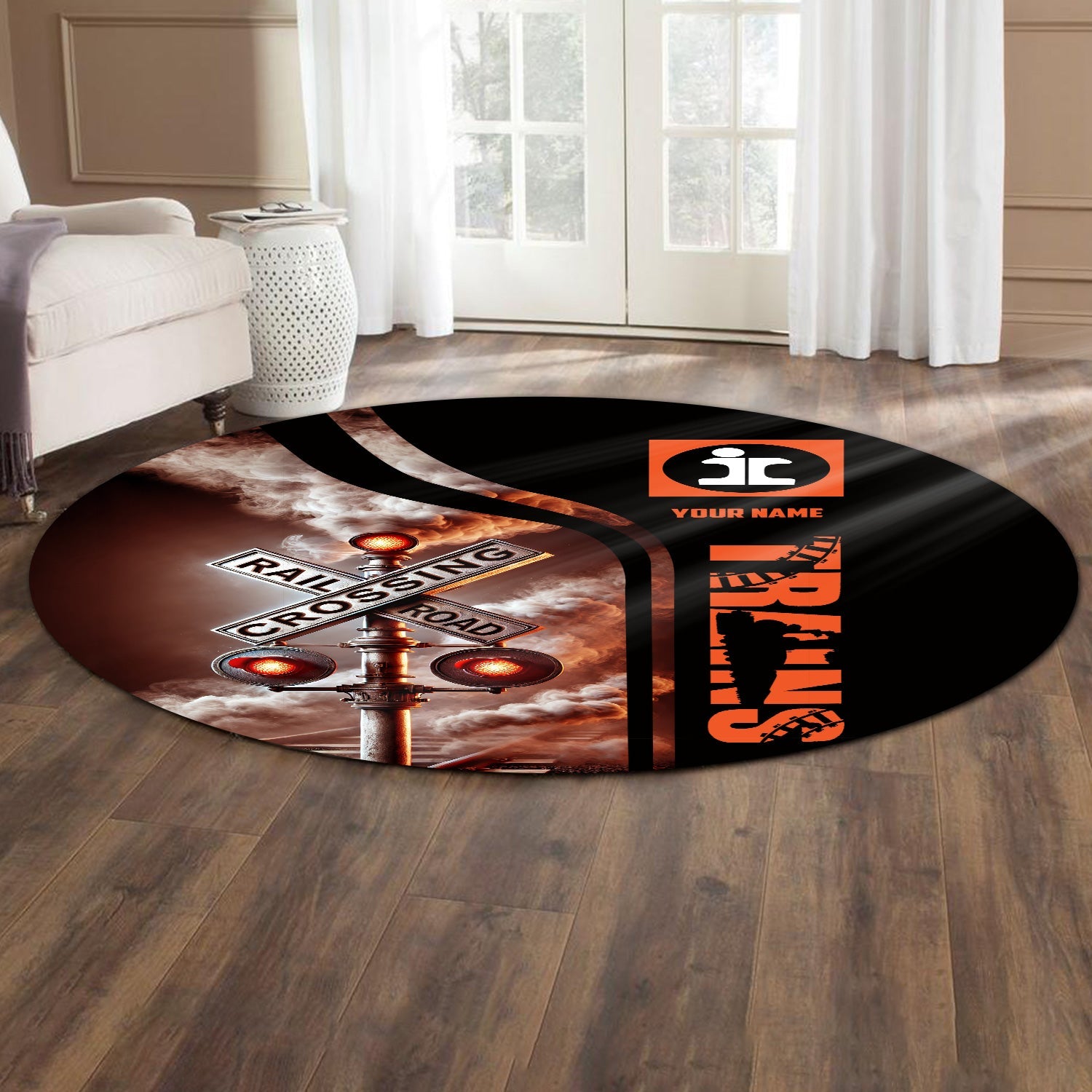 Railspirit Personalized Illinois Central Railroad Round Mat Railroad Crossing Sign Mat All Over Print