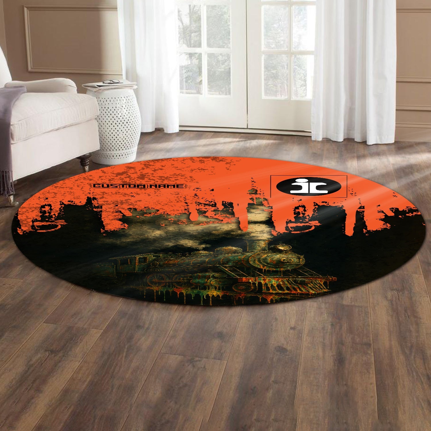 Railspirit Personalized Illinois Central Railroad Round Mat Vintage Train Art Style Mat For Locomotive Fans