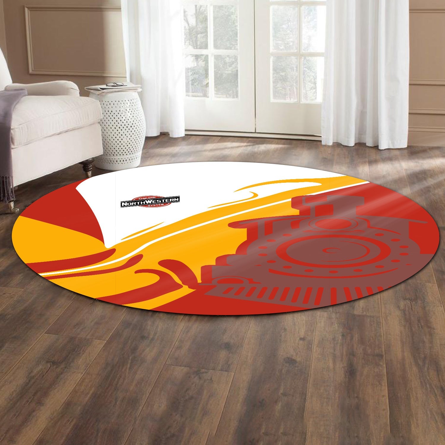 Railspirit Chicago and North Western Railway Round Mat Flame-Inspired Style Mat Gift Idea For Train Lovers