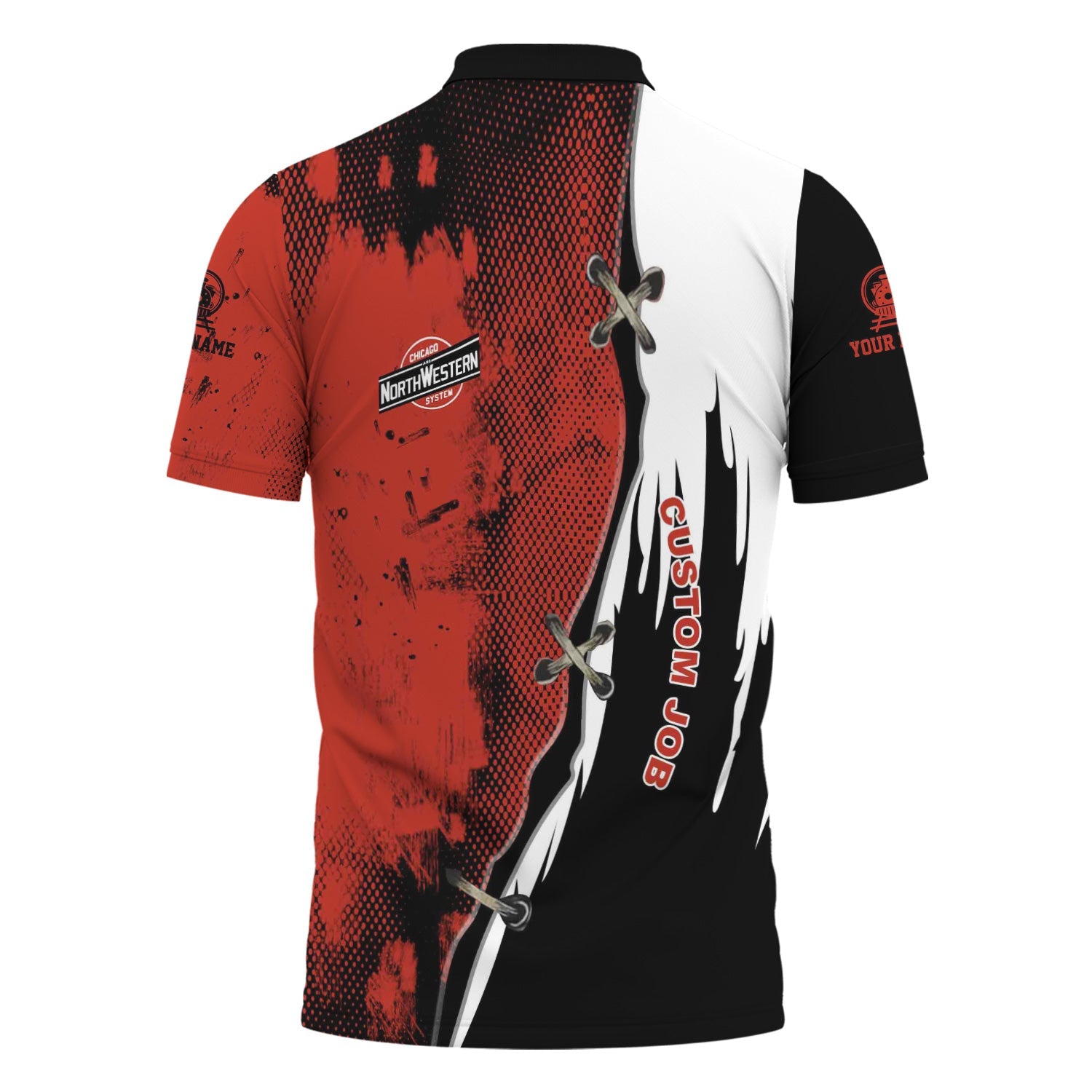 Railspirit Personalized Chicago and North Western Railway Polo Shirt Retro Stitches Design with Custom Position Train Shirt